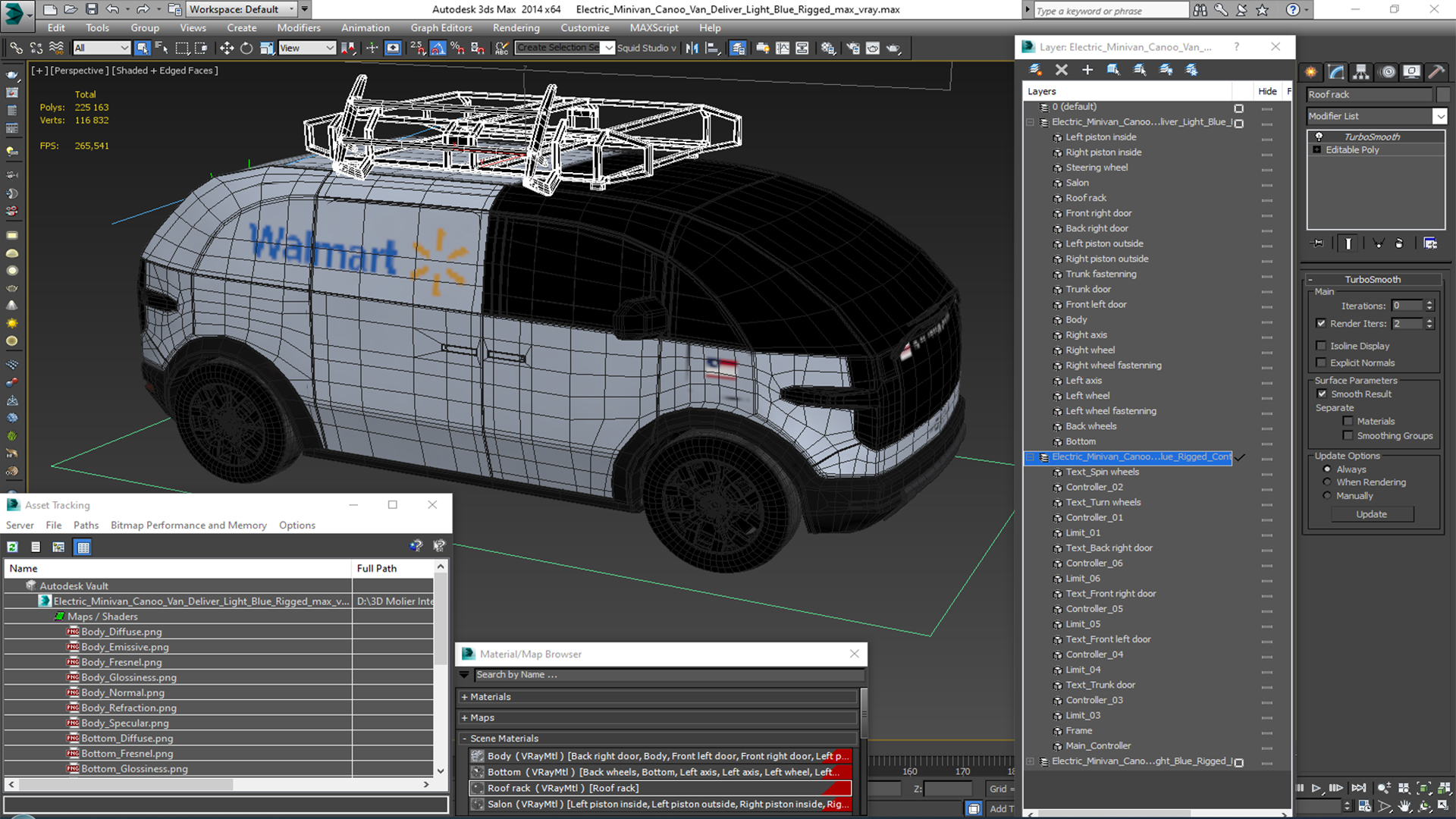 Electric Minivan Canoo Van Delivery Light Blue Rigged for Cinema 4D 3D