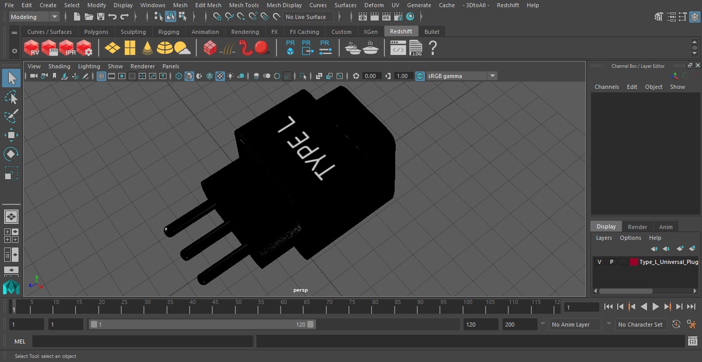3D model Type L Universal Plug Adapter Black
