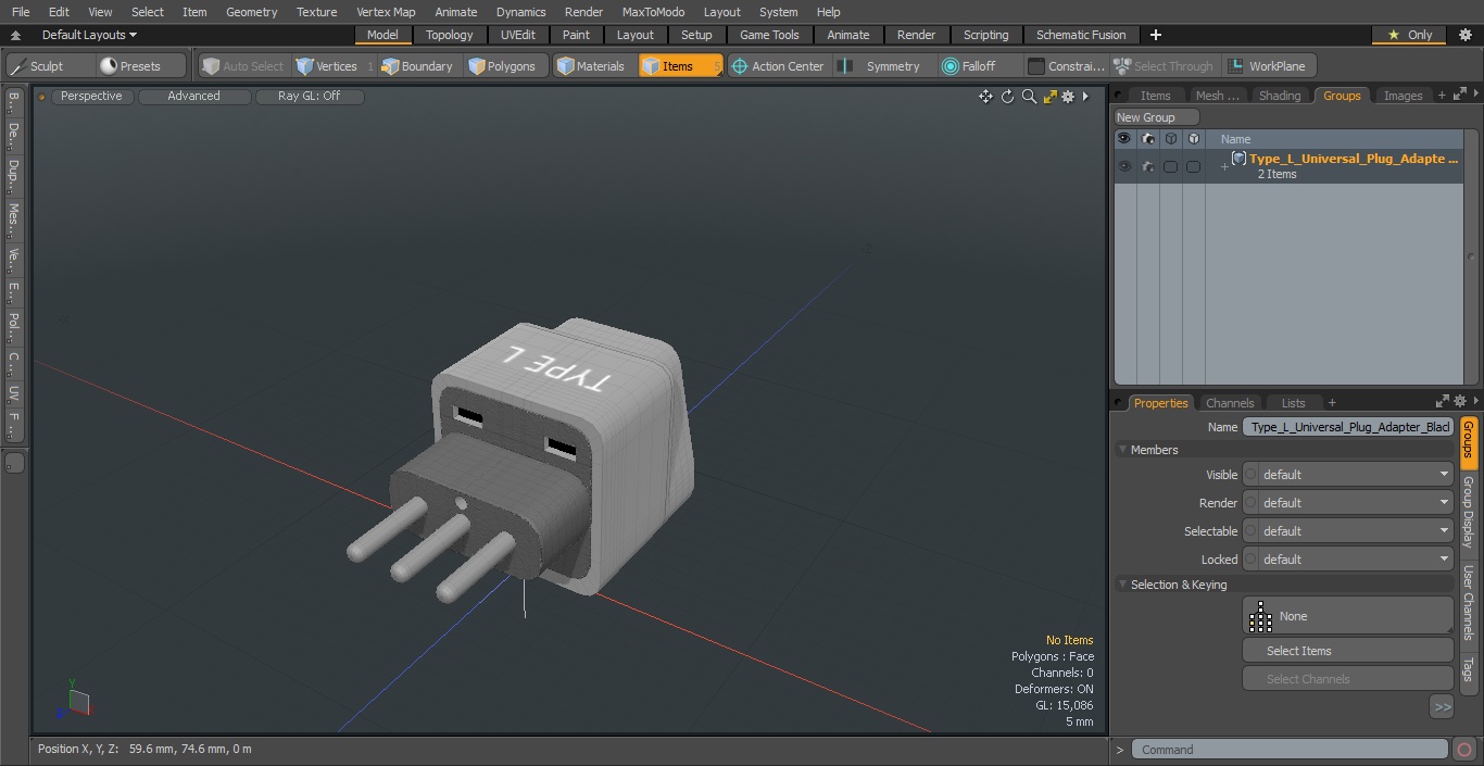 3D model Type L Universal Plug Adapter Black