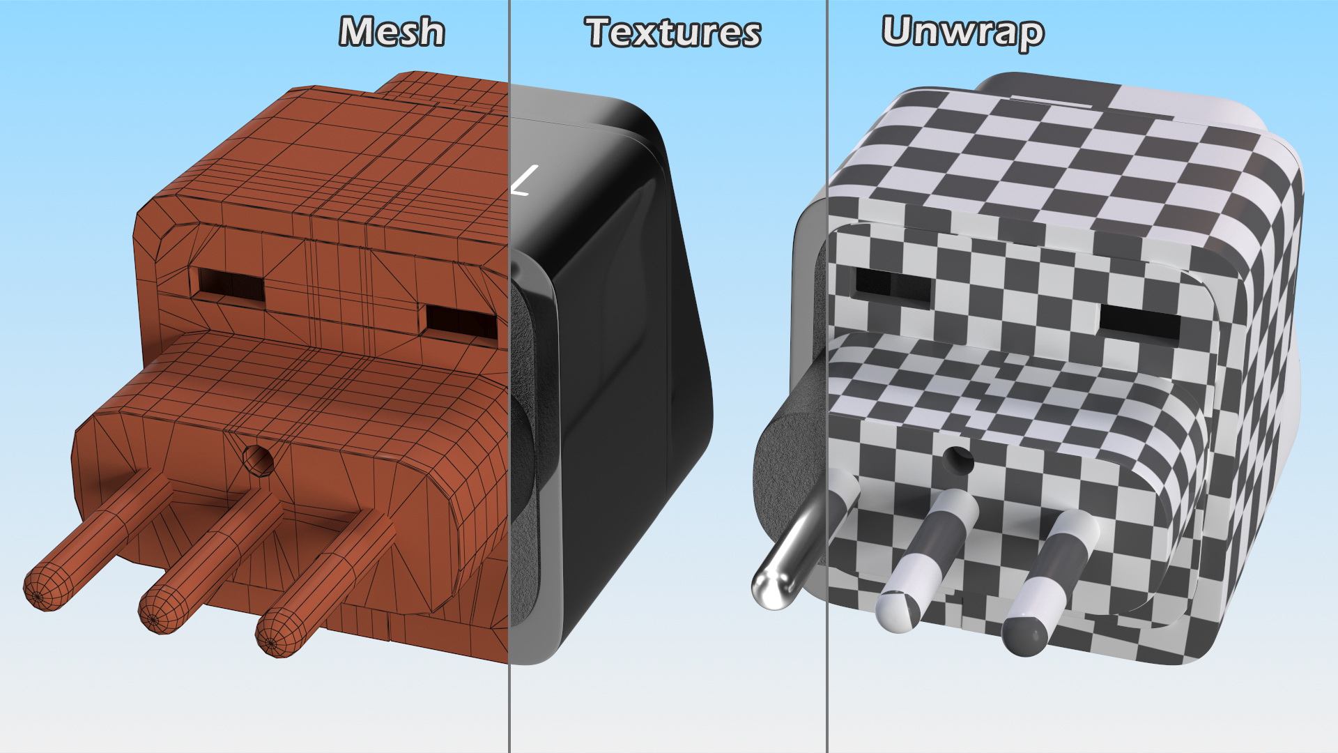 3D model Type L Universal Plug Adapter Black