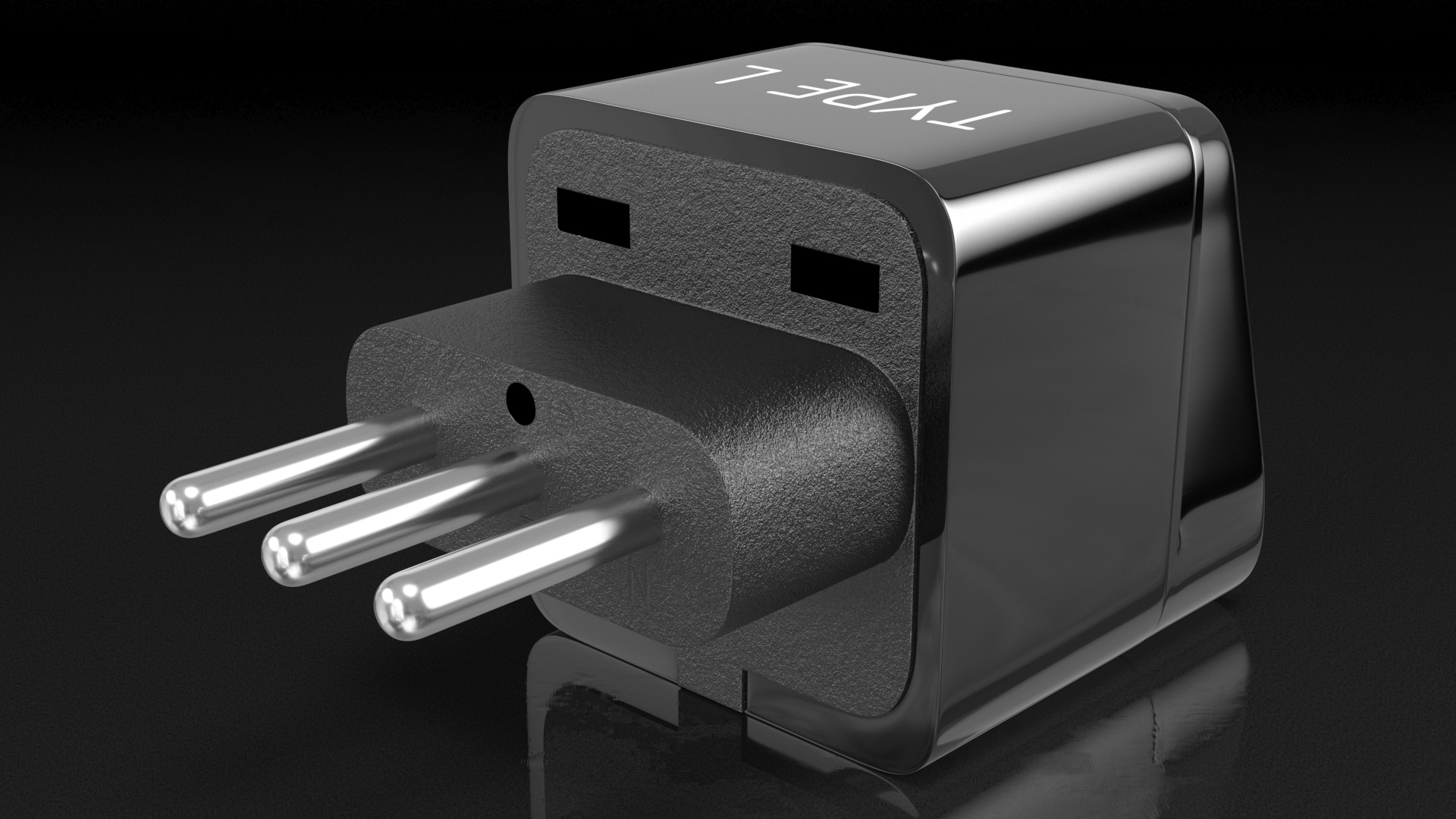 3D model Type L Universal Plug Adapter Black