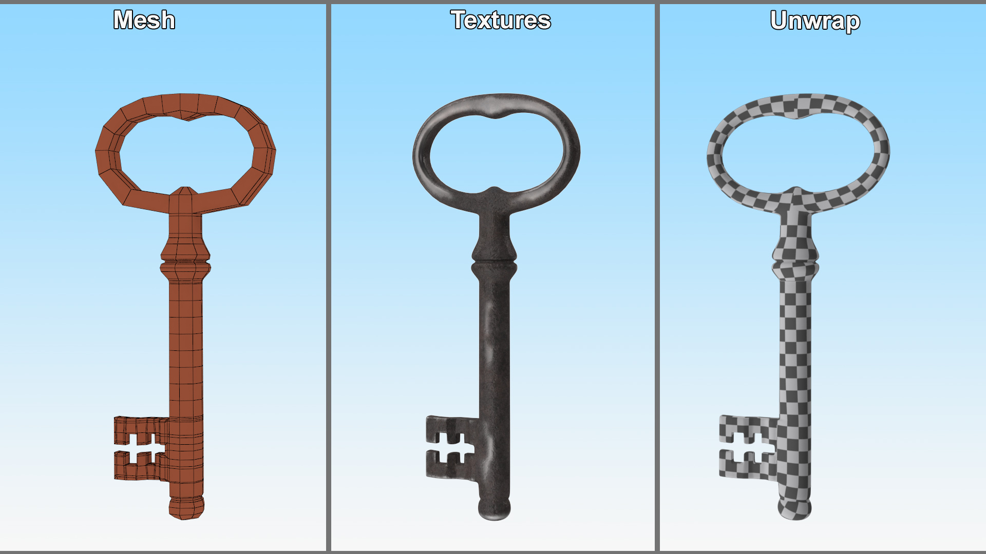3D Classic Skeleton Key Steel