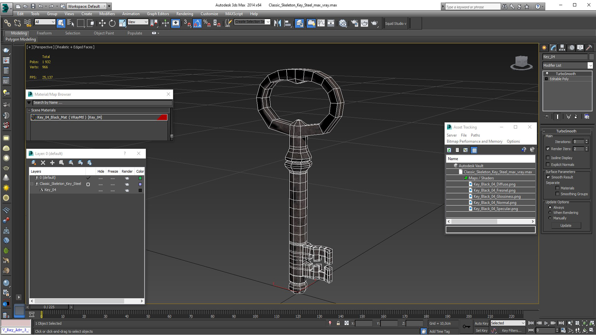 3D Classic Skeleton Key Steel