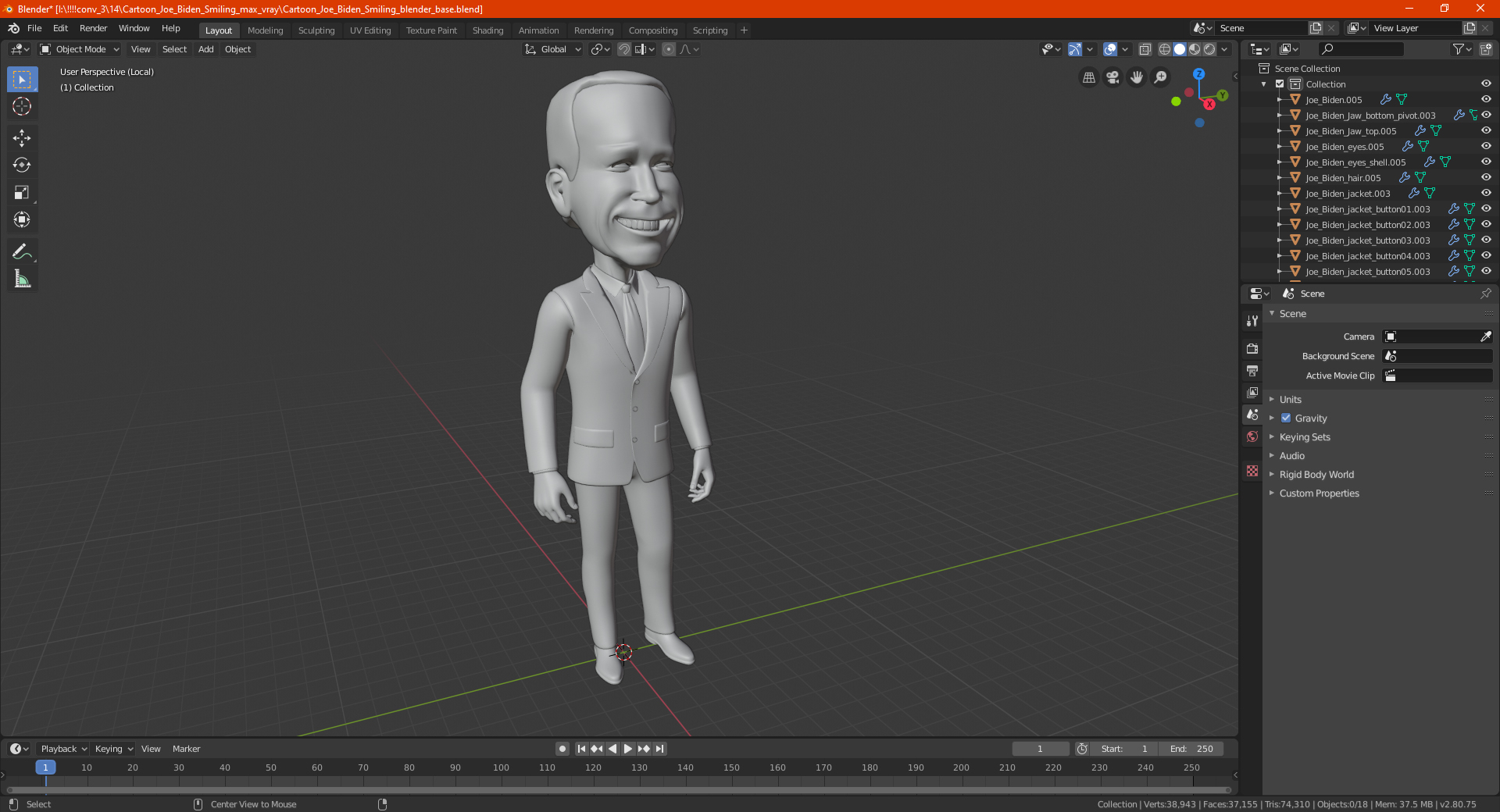 3D model Cartoon Joe Biden Smiling