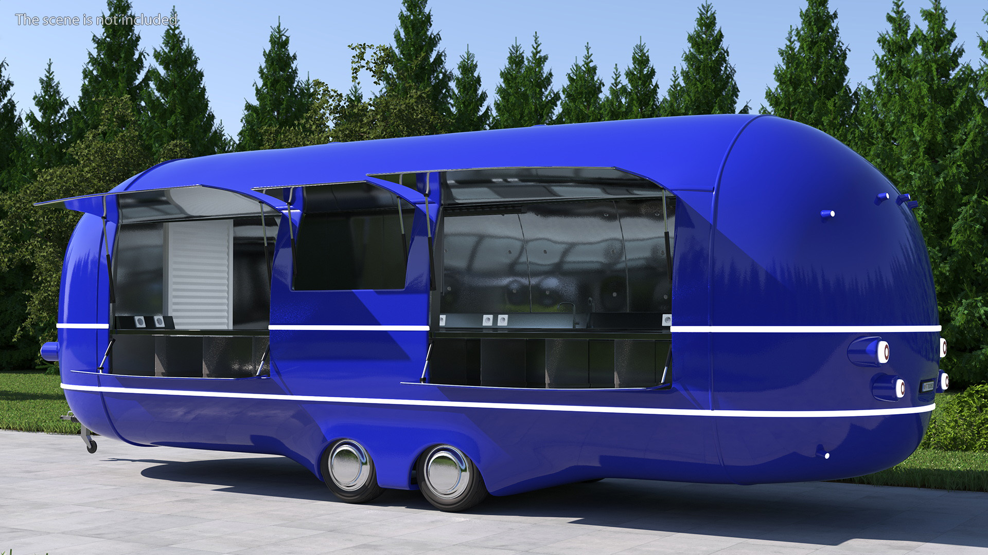3D model Round Food Trailer Blue Rigged