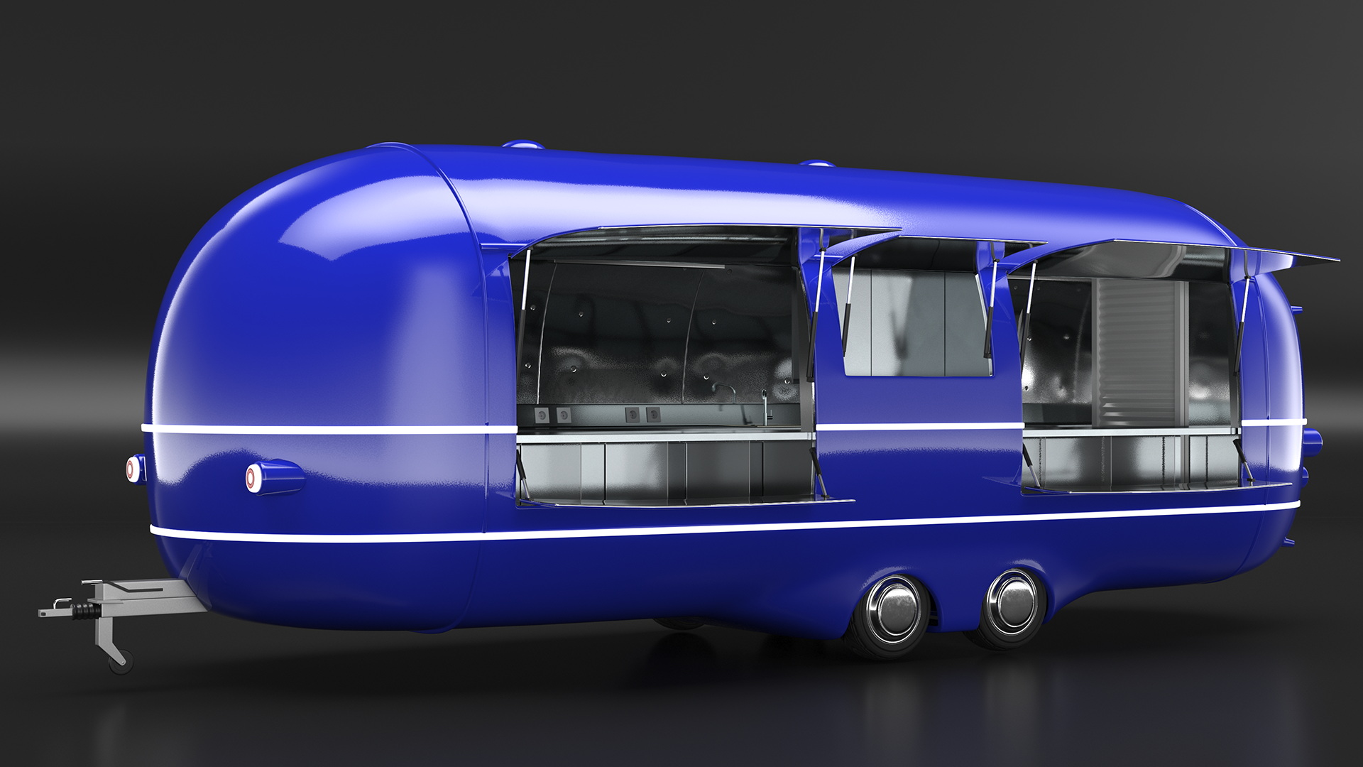 3D model Round Food Trailer Blue Rigged