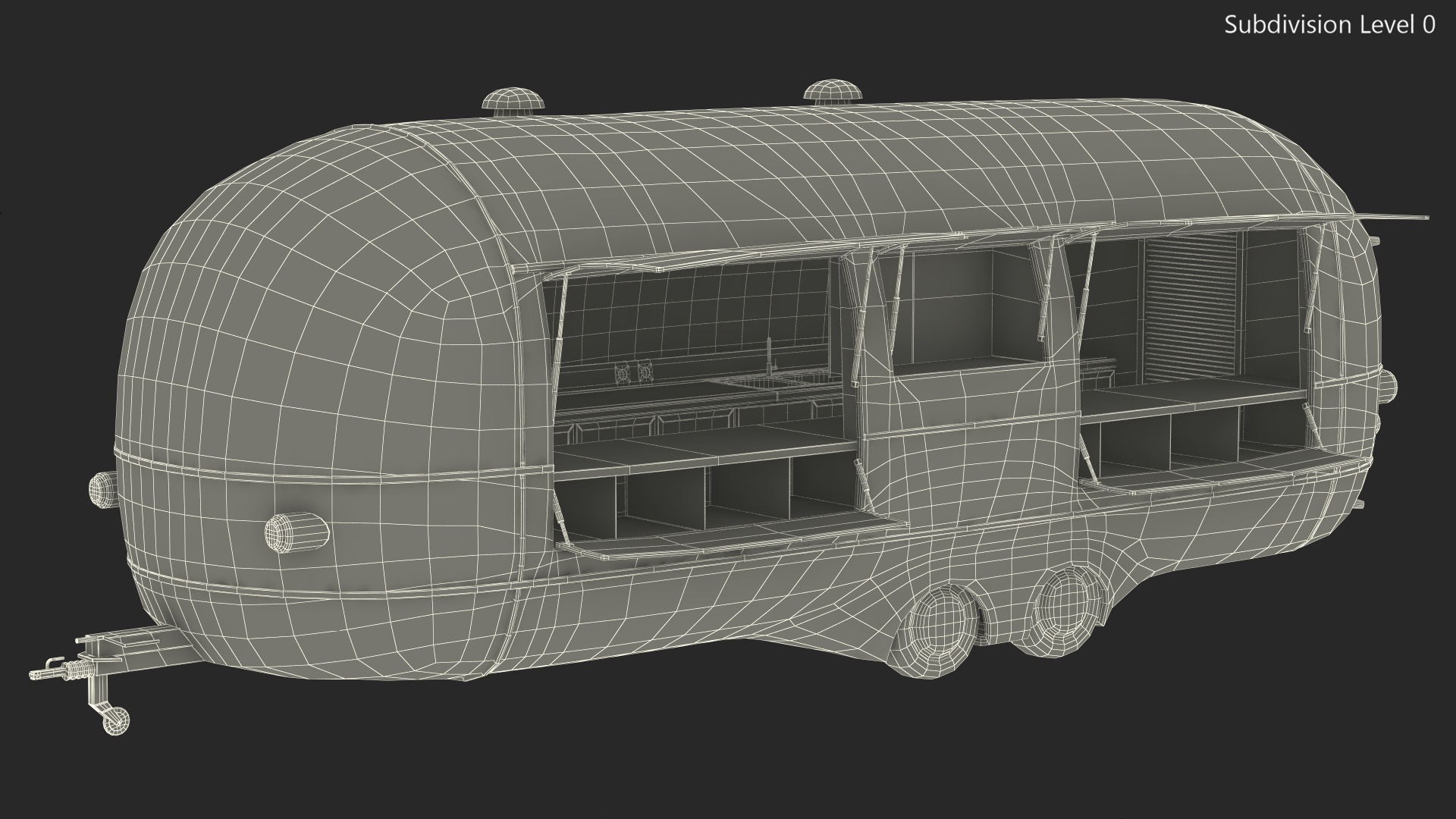 3D model Round Food Trailer Blue Rigged
