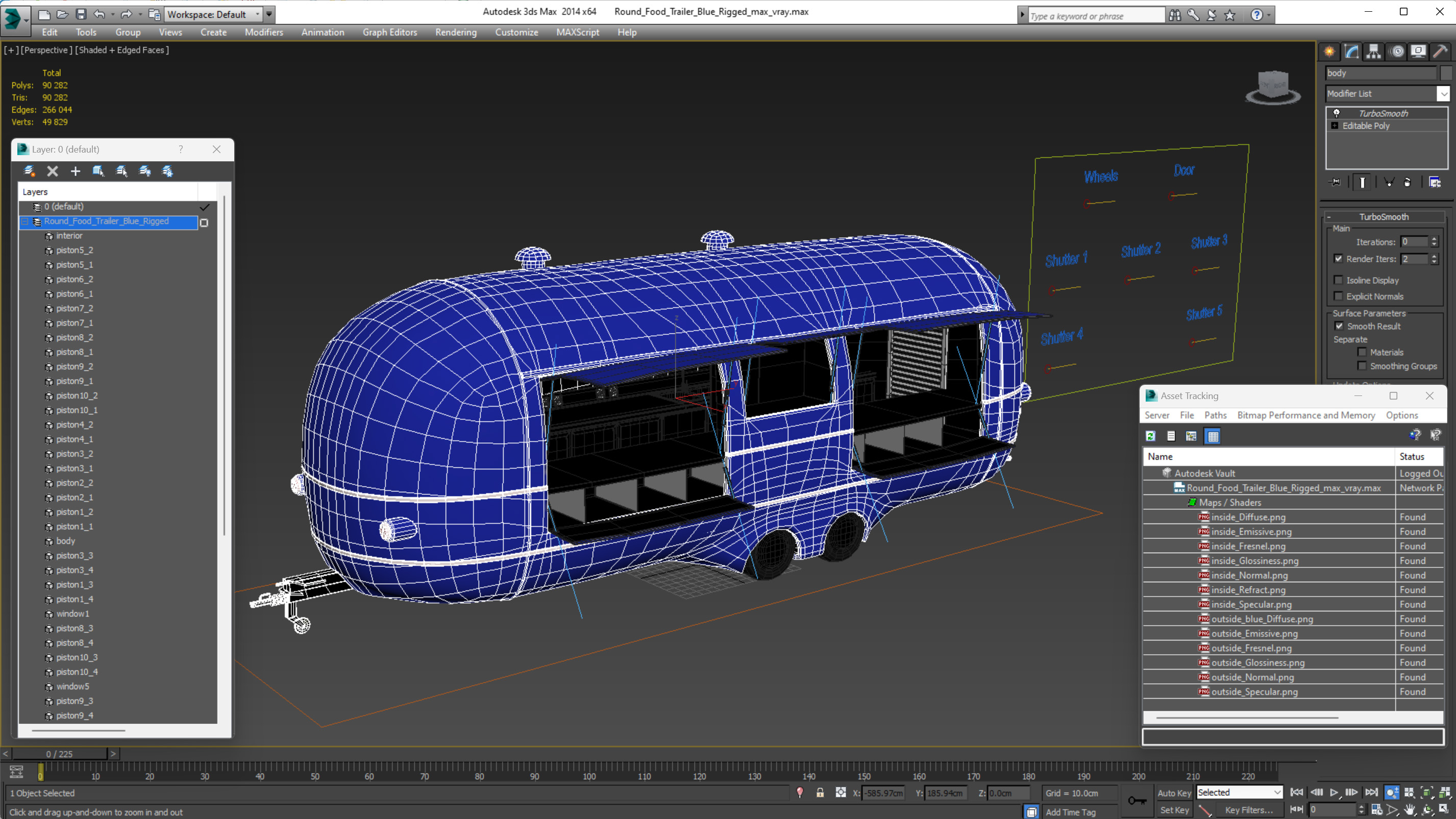 3D model Round Food Trailer Blue Rigged