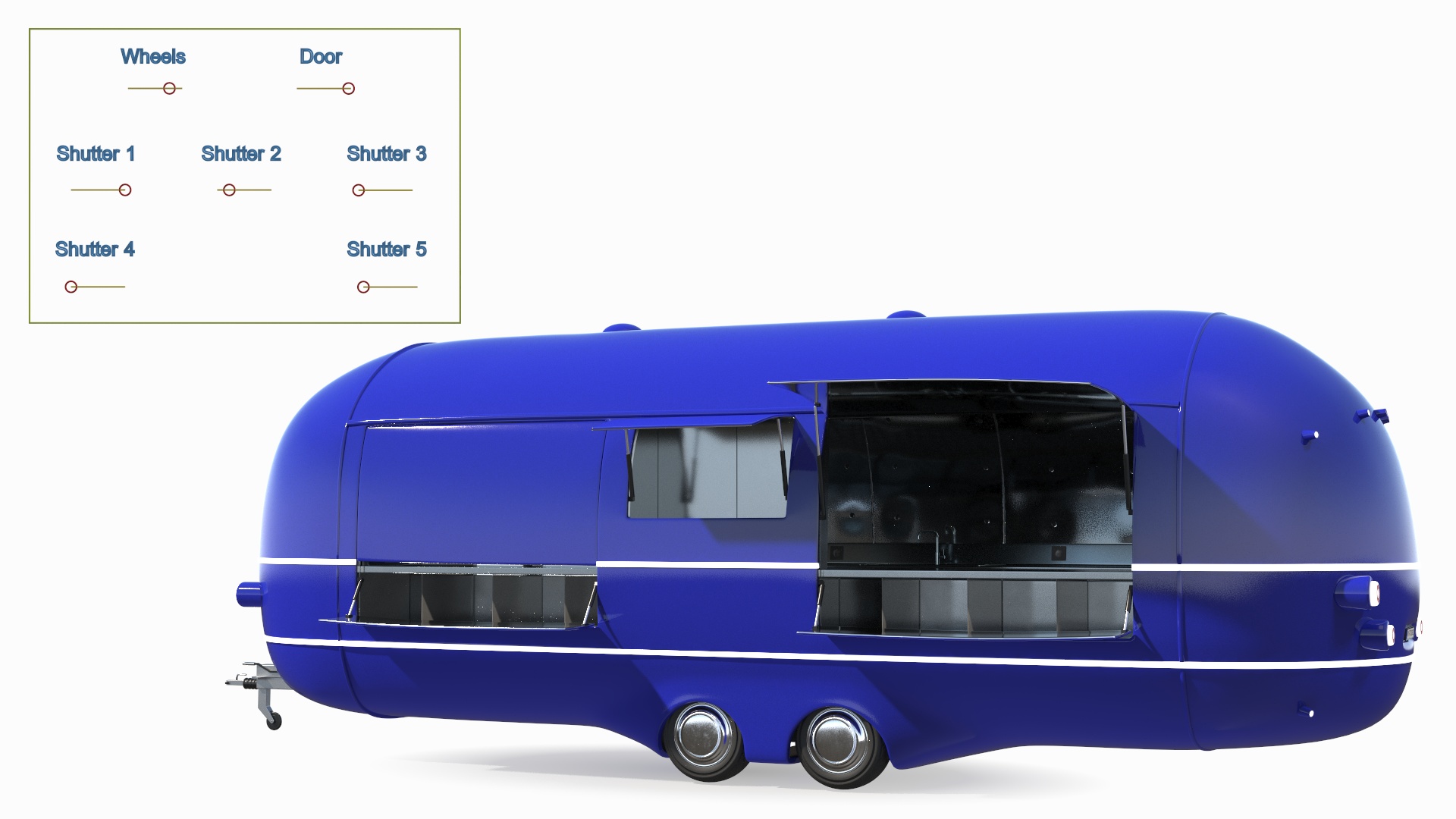 3D model Round Food Trailer Blue Rigged