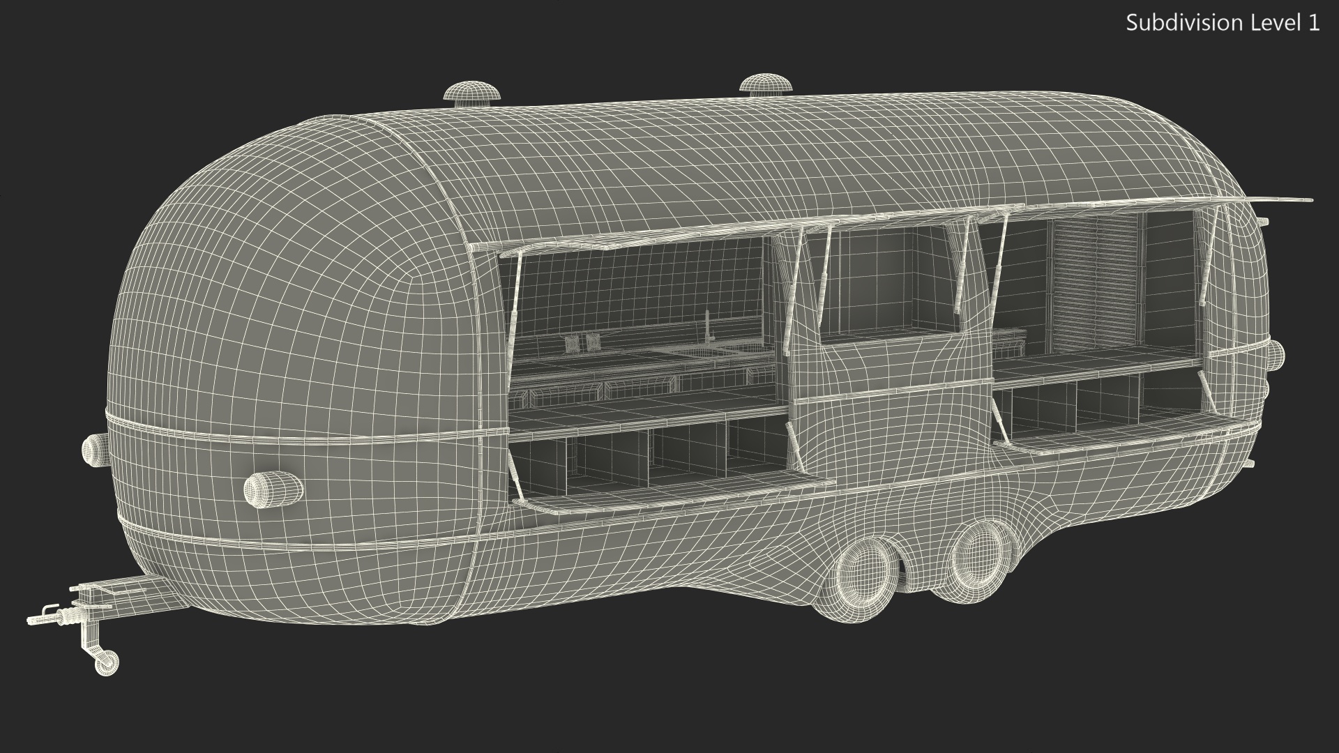 3D model Round Food Trailer Blue Rigged