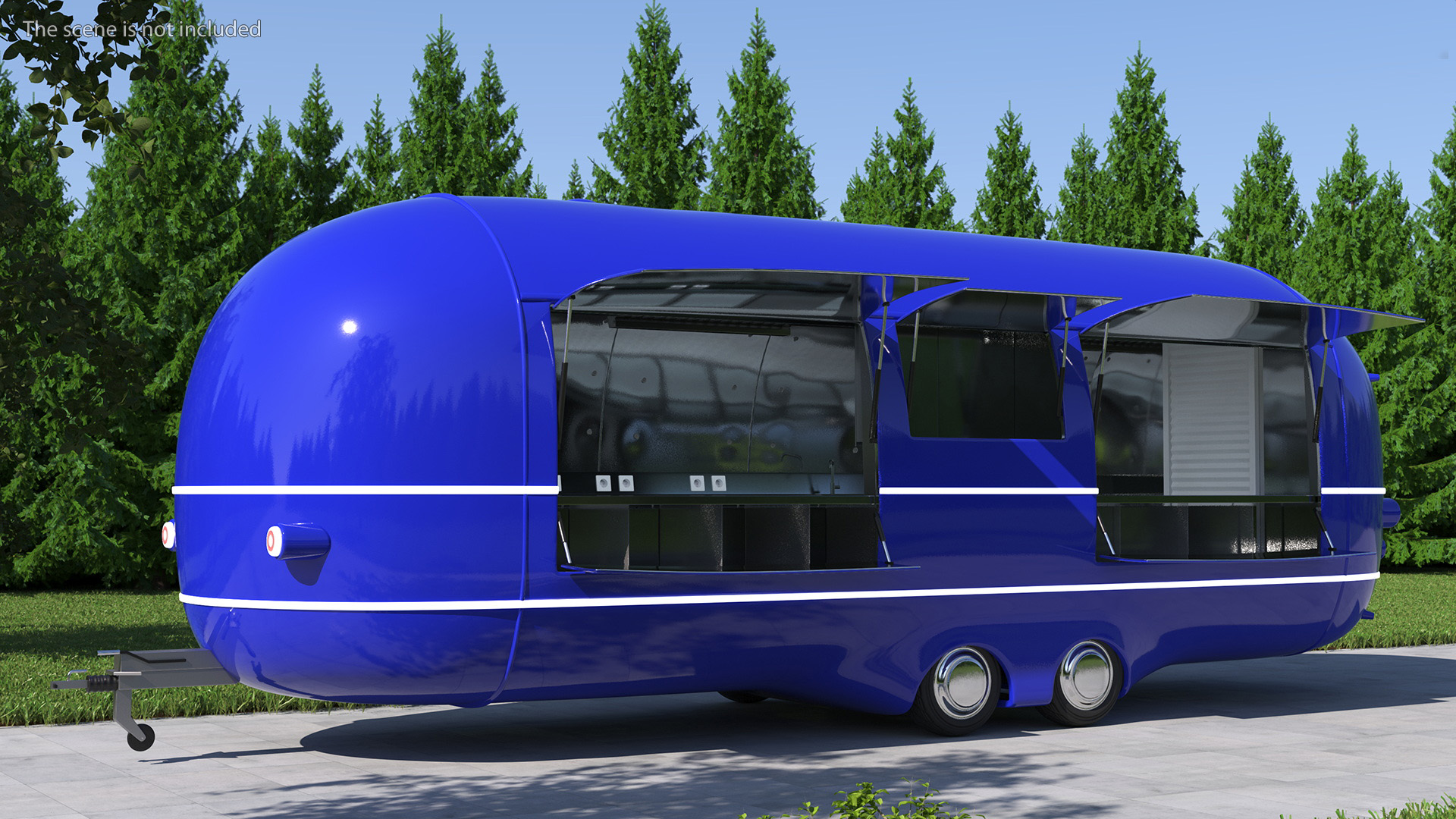 3D model Round Food Trailer Blue Rigged