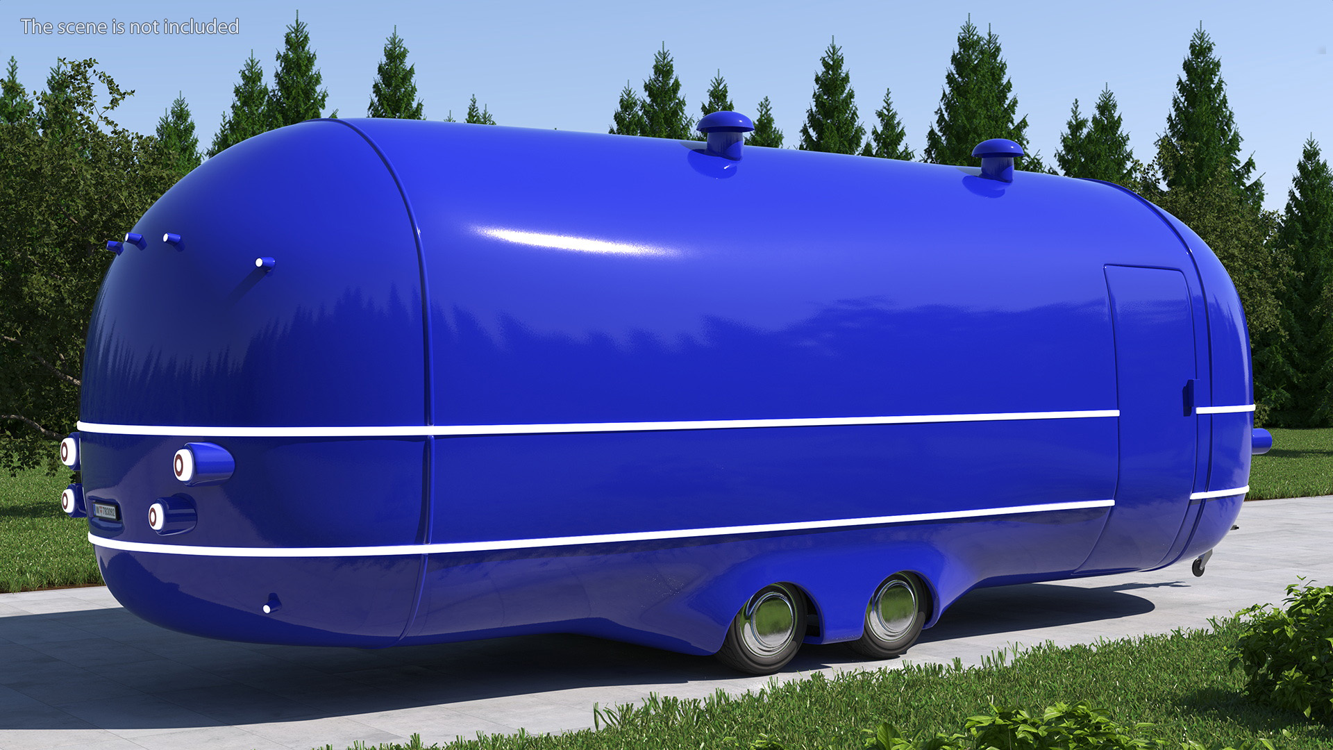 3D model Round Food Trailer Blue Rigged