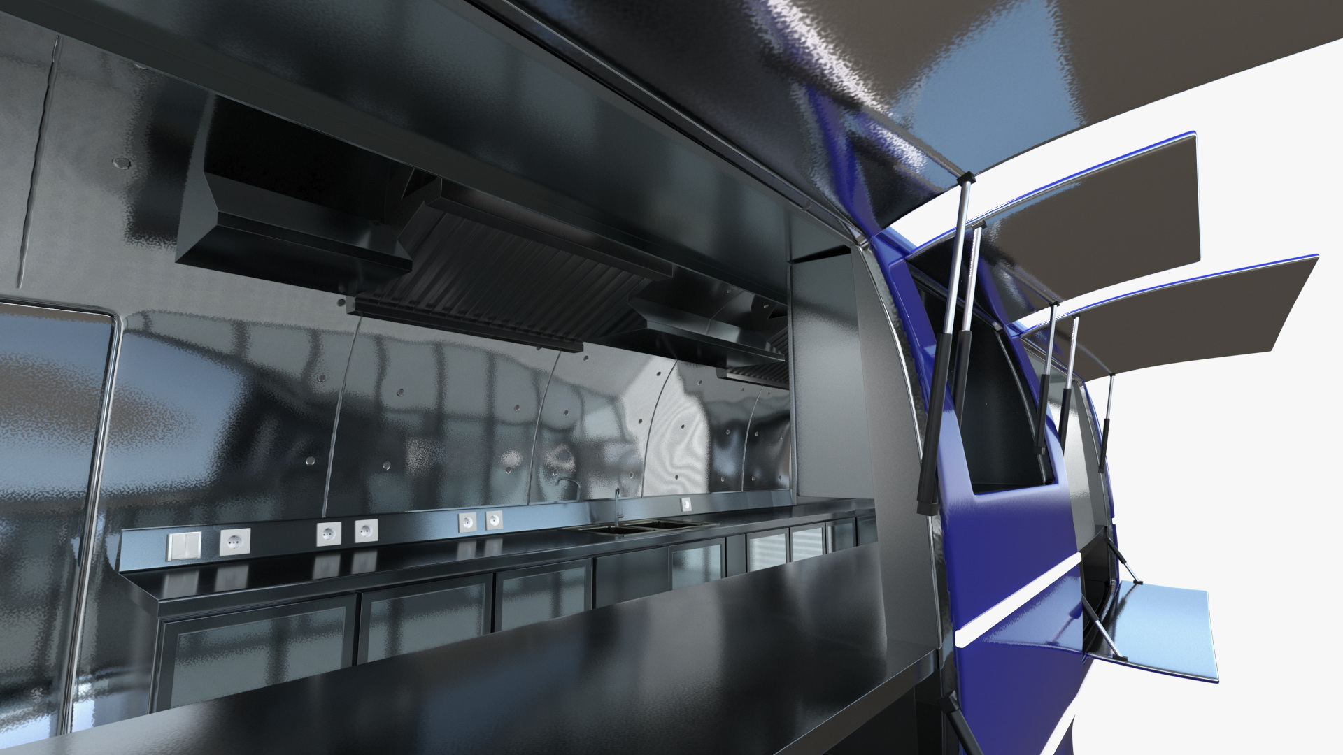 3D model Round Food Trailer Blue Rigged