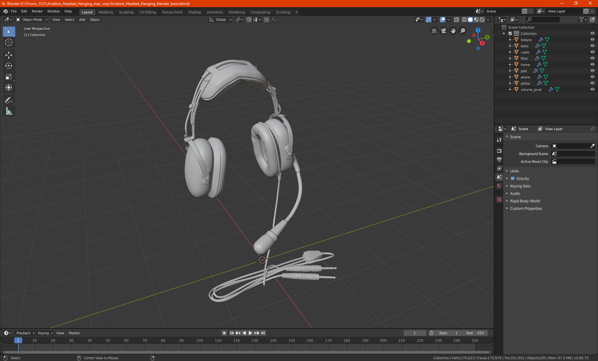 Aviation Headset Hanging 3D model