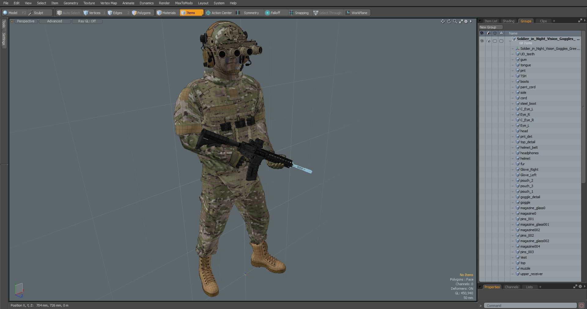 3D Soldier in Night Vision Goggles Green Camo Standing