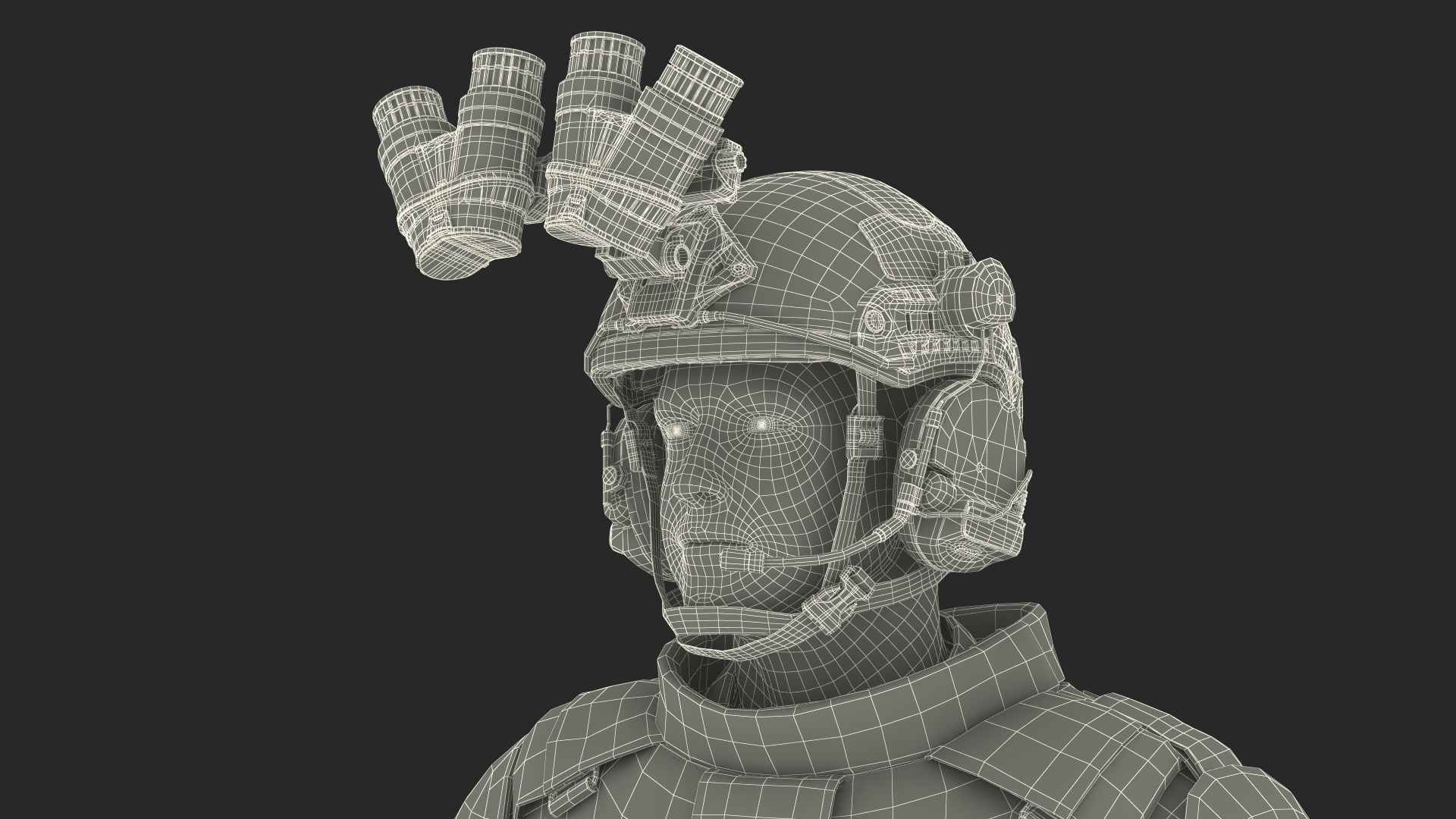 3D Soldier in Night Vision Goggles Green Camo Standing