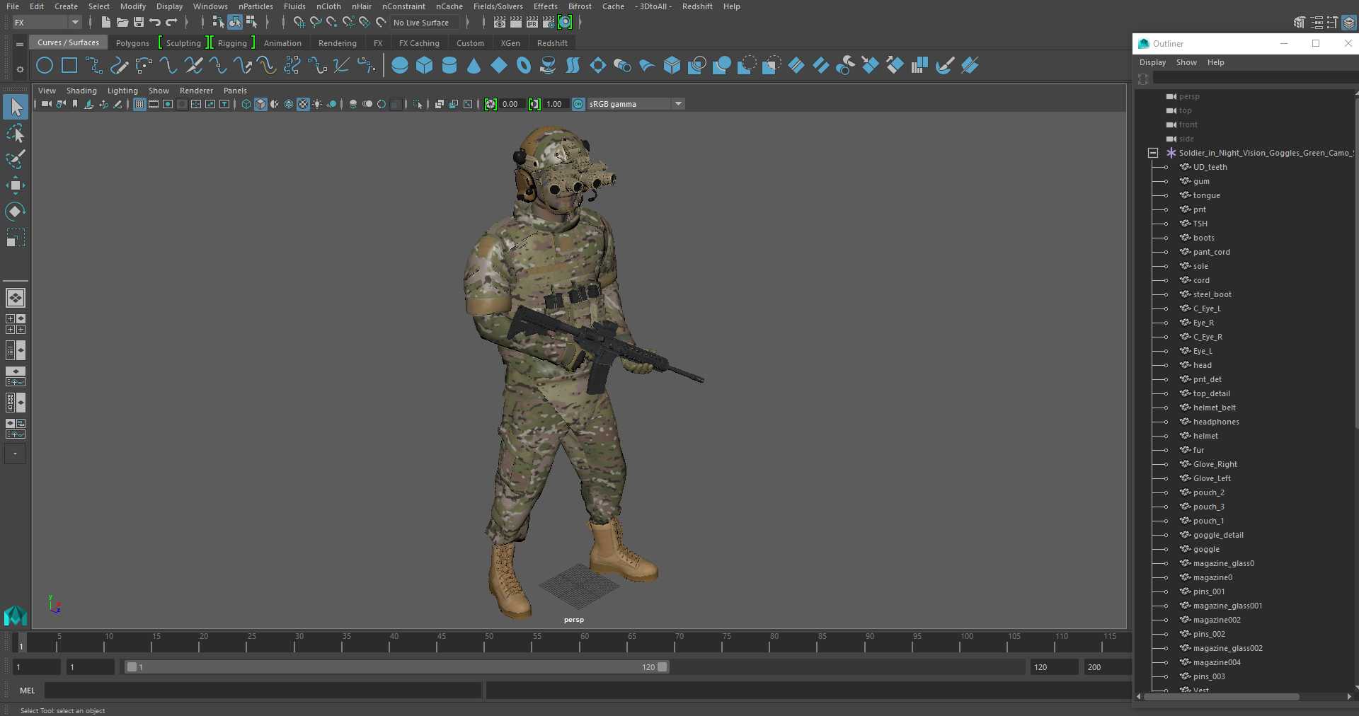 3D Soldier in Night Vision Goggles Green Camo Standing