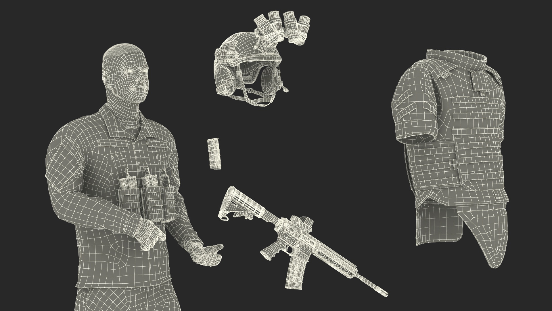 3D Soldier in Night Vision Goggles Green Camo Standing