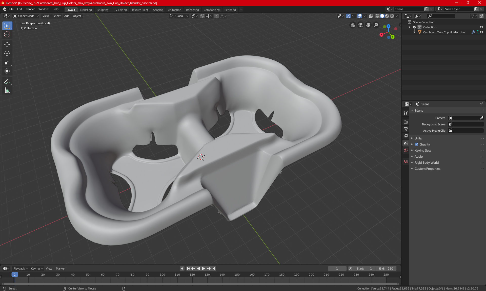 Cardboard Two Cup Holder 3D model