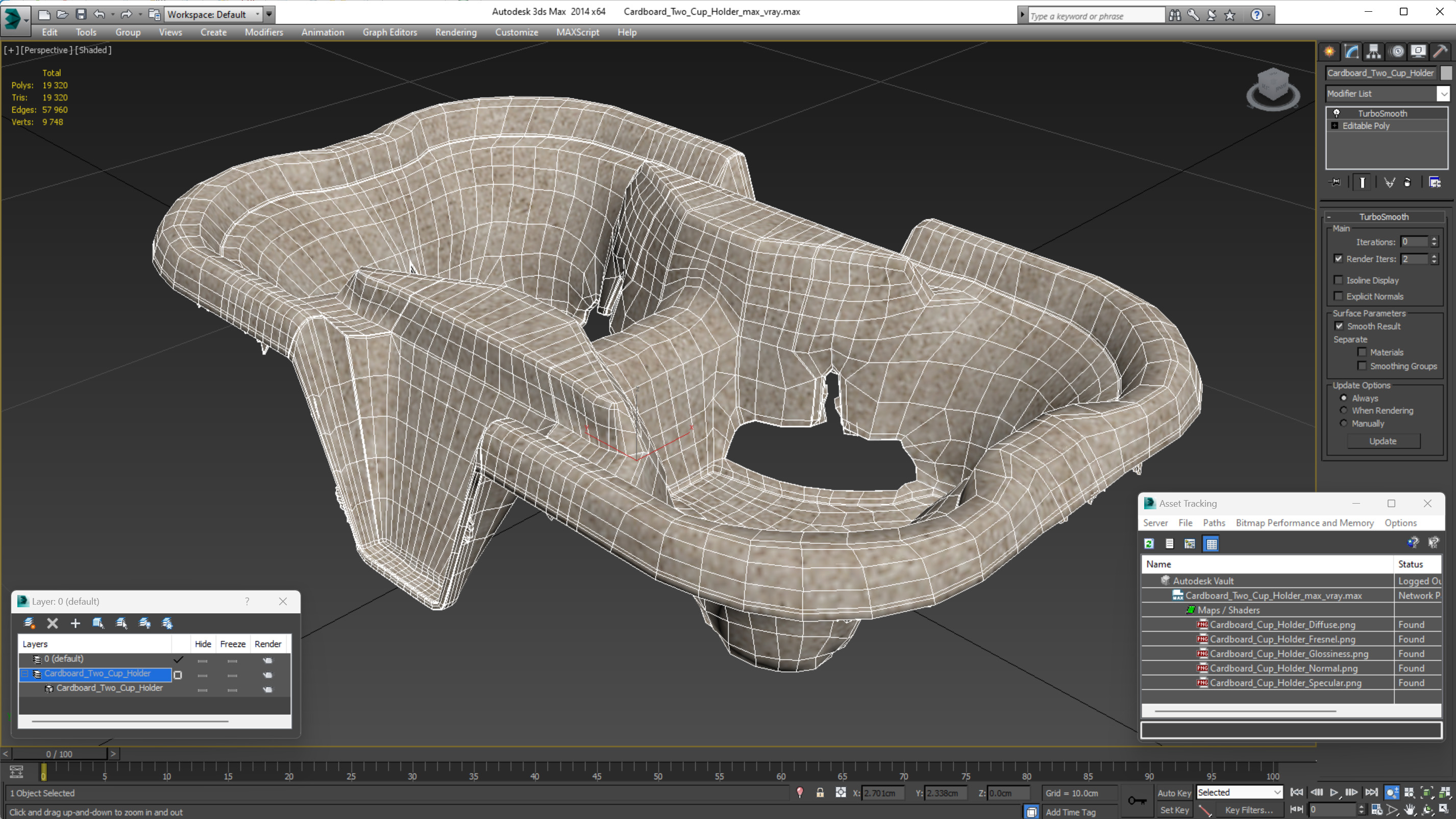 Cardboard Two Cup Holder 3D model