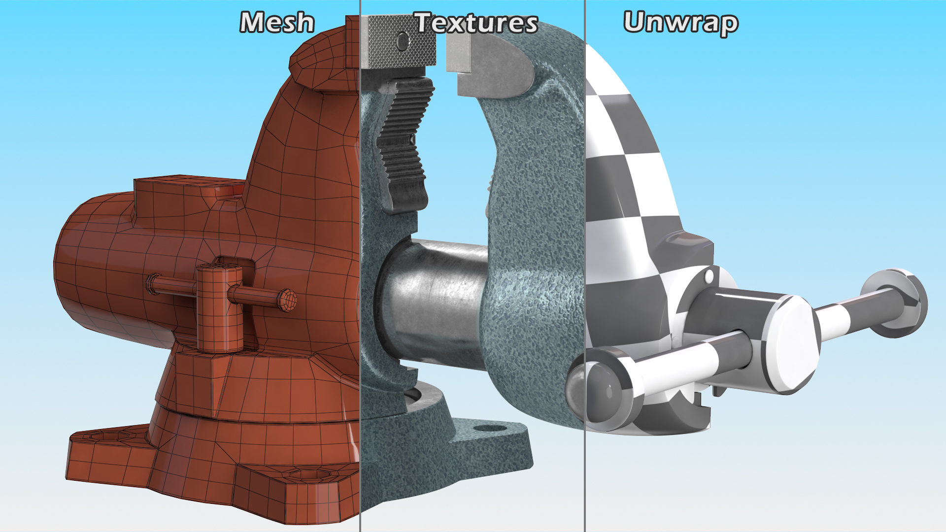 3D Wilton Bench Vise Cross Section Rigged model