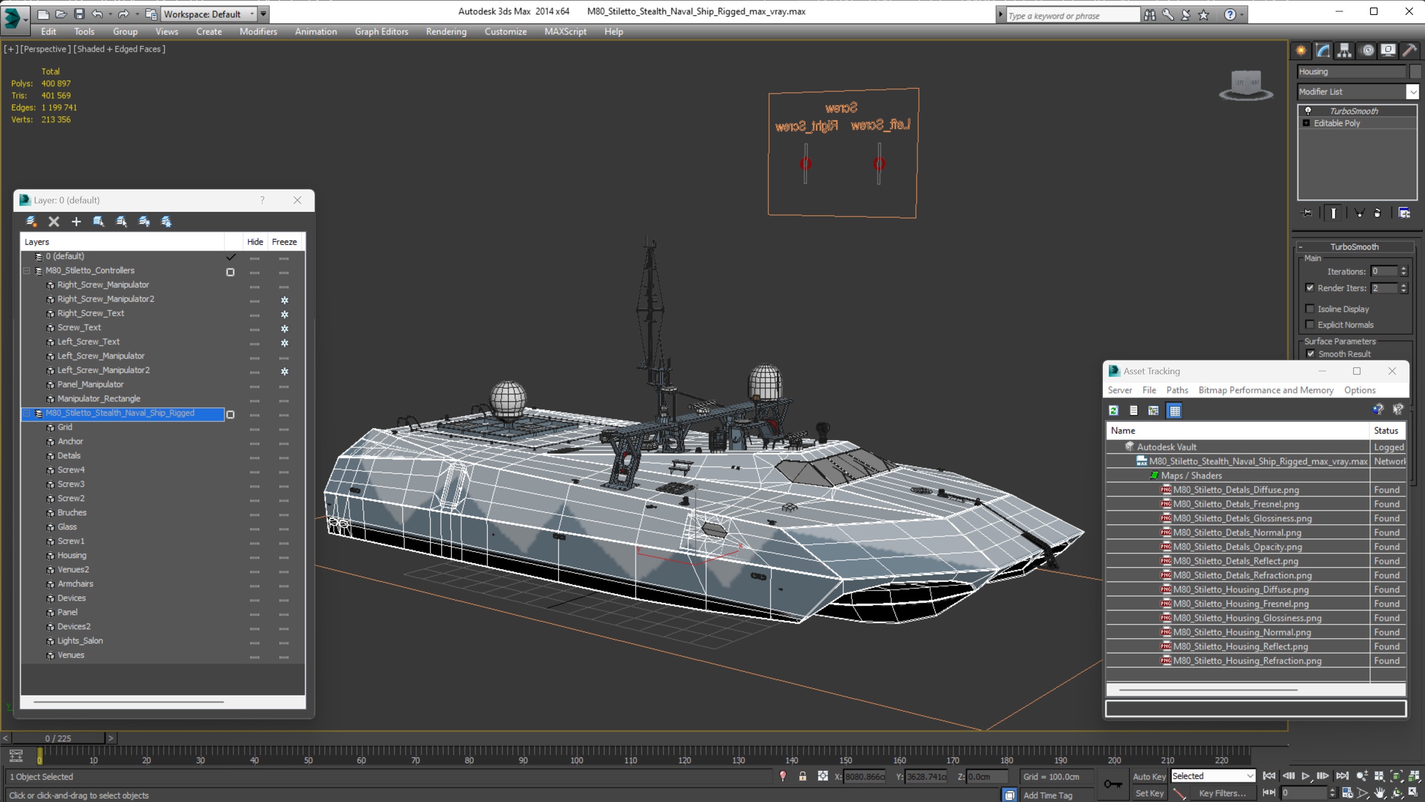 M80 Stiletto Stealth Naval Ship Rigged for Cinema 4D 3D