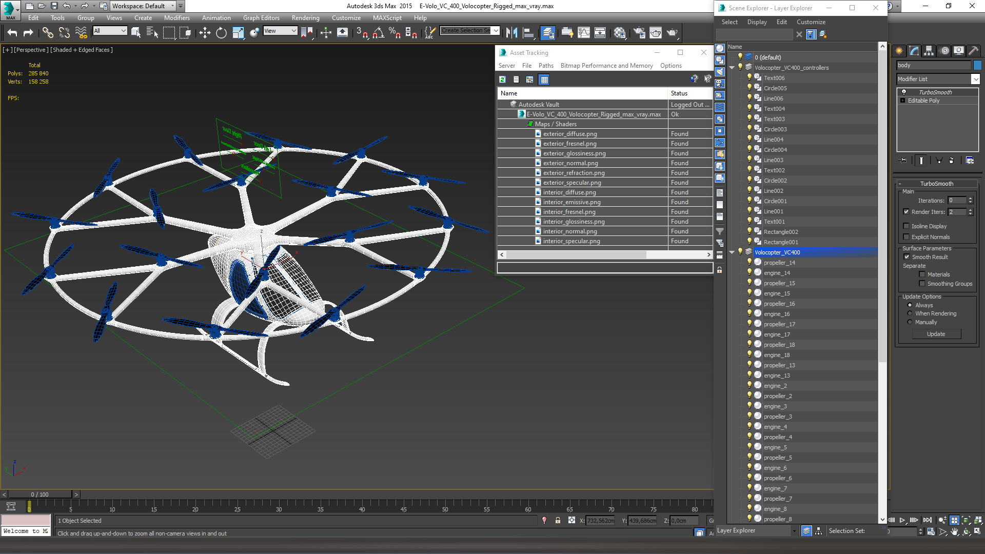 3D E-Volo VC 400 Volocopter Rigged