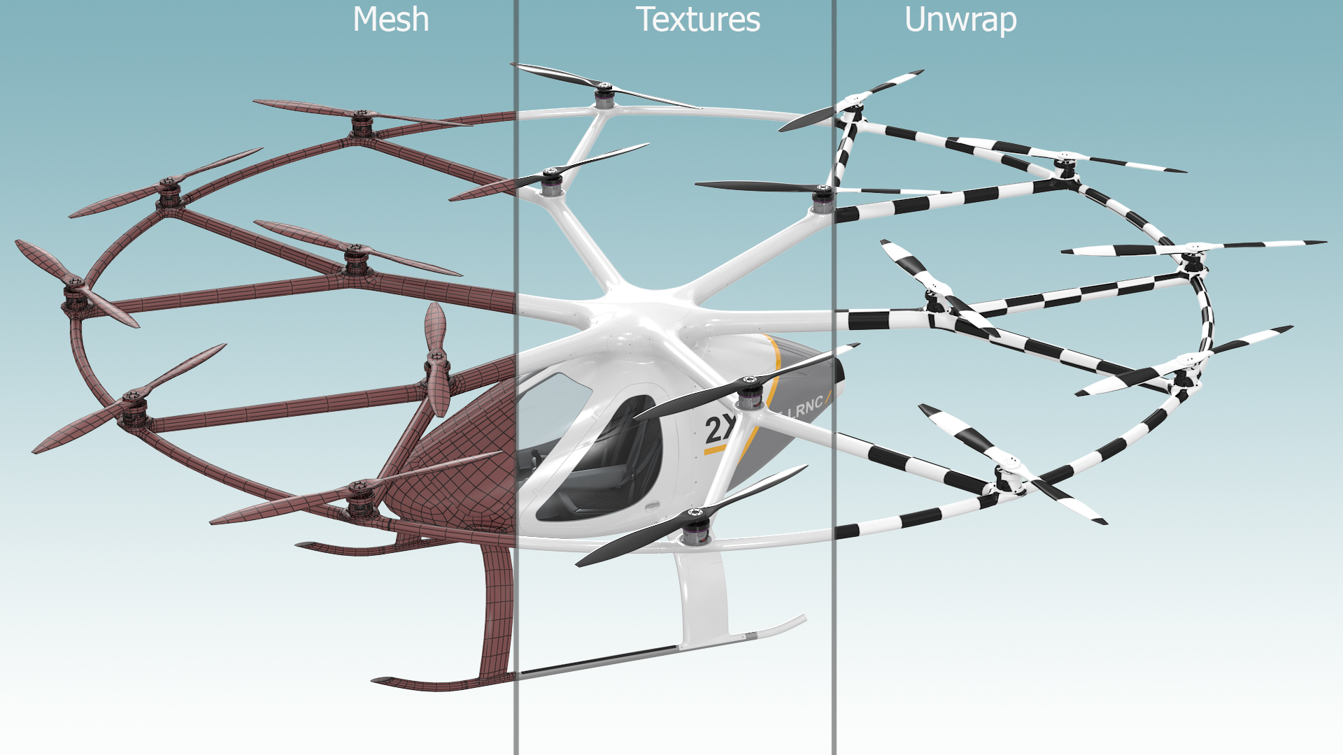 3D E-Volo VC 400 Volocopter Rigged
