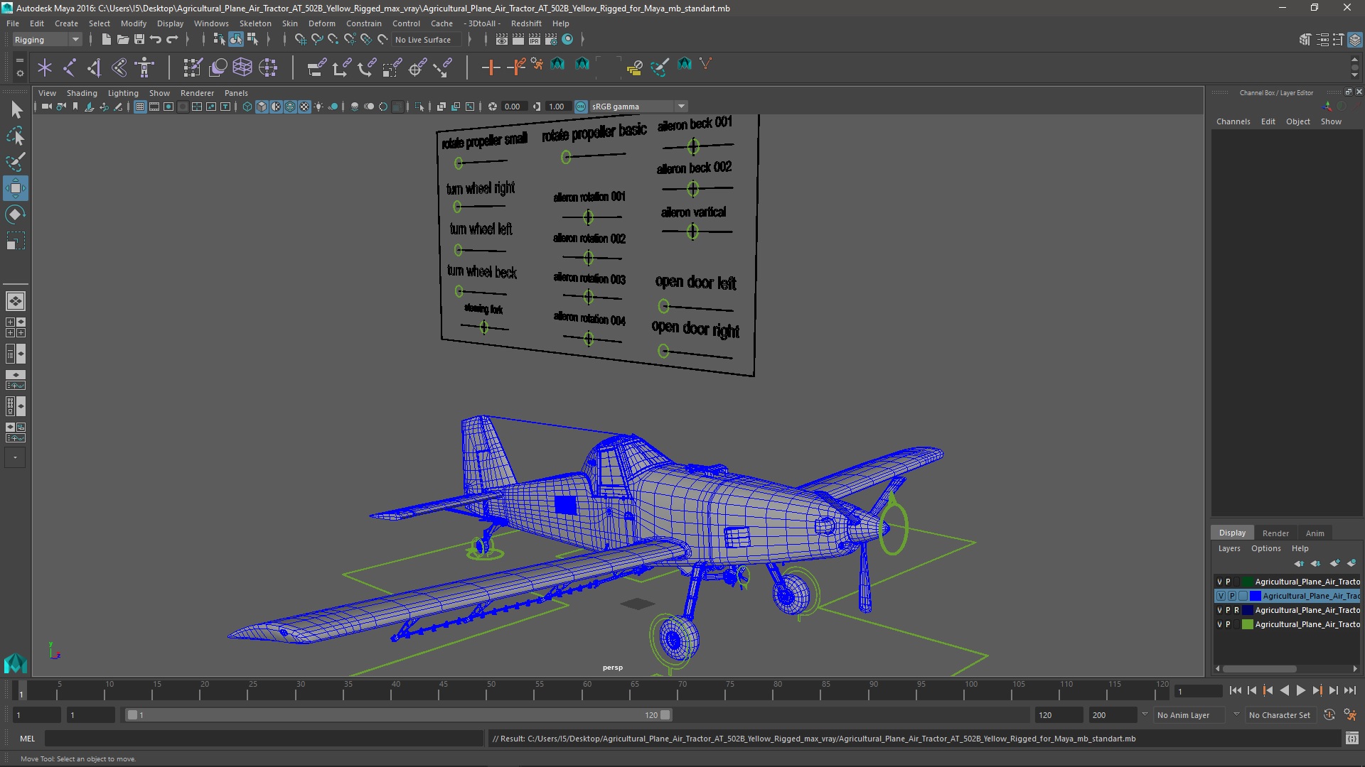 3D Agricultural Plane Air Tractor AT 502B Yellow Rigged for Maya