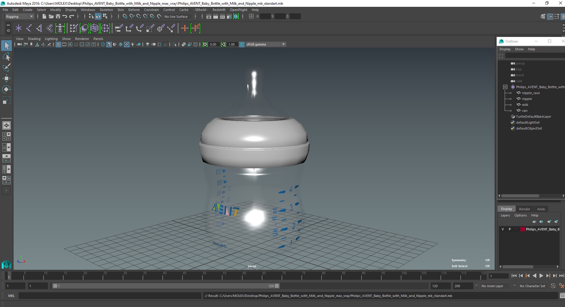 3D Philips Avent Baby Bottle with Milk and Nipple