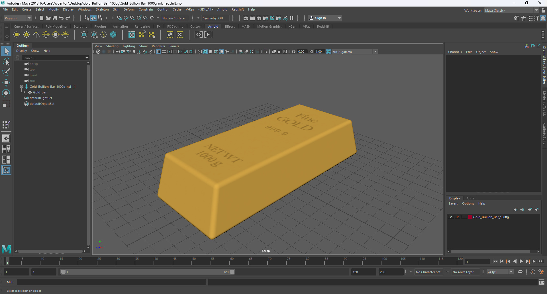 Gold Bullion Bar 1000g 3D