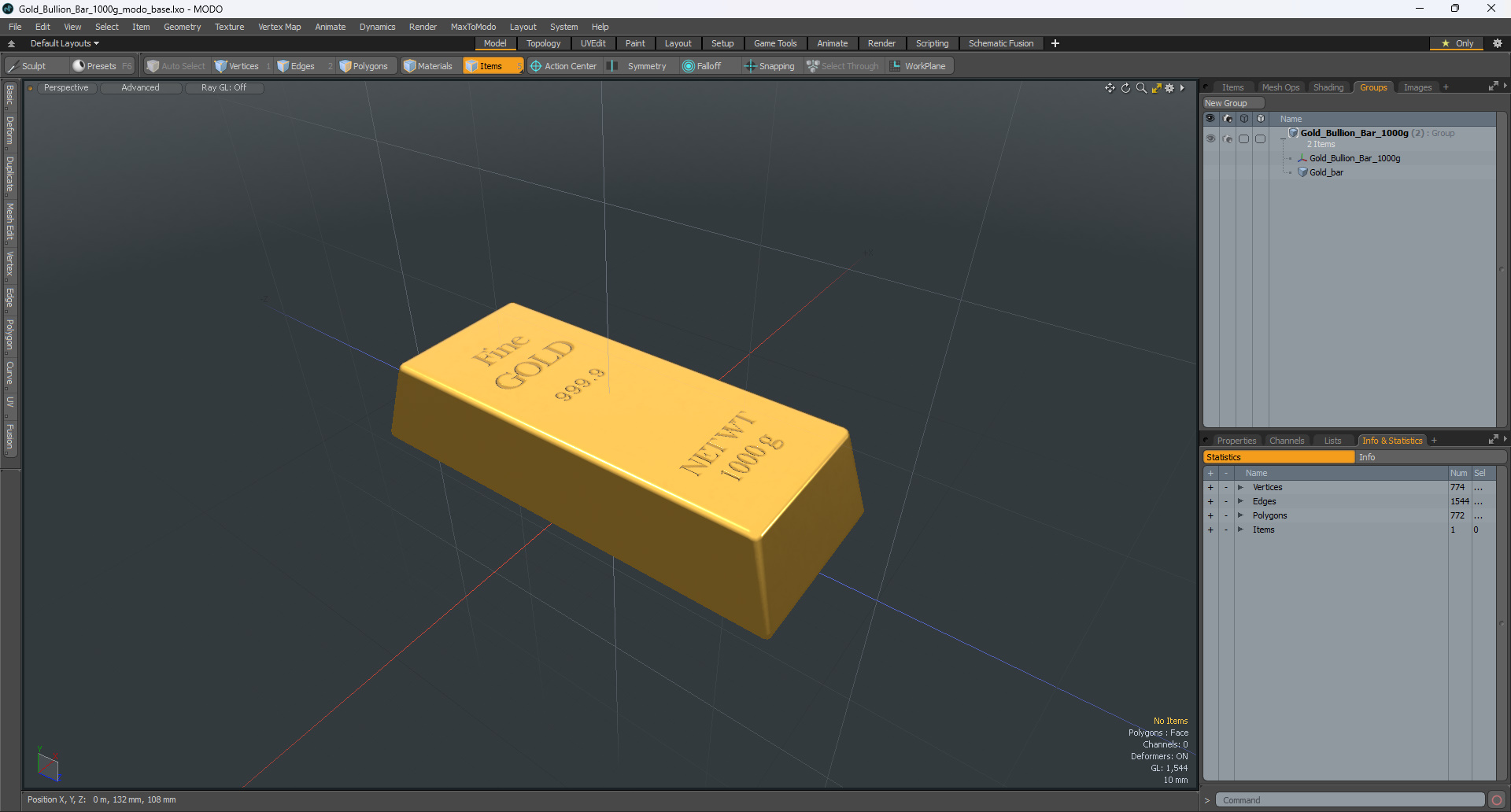Gold Bullion Bar 1000g 3D
