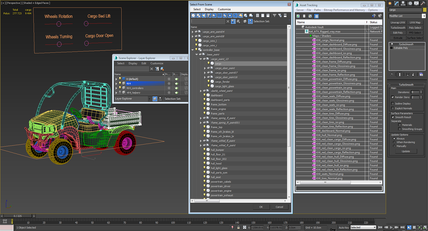 4x4 ATV Rigged 3D model