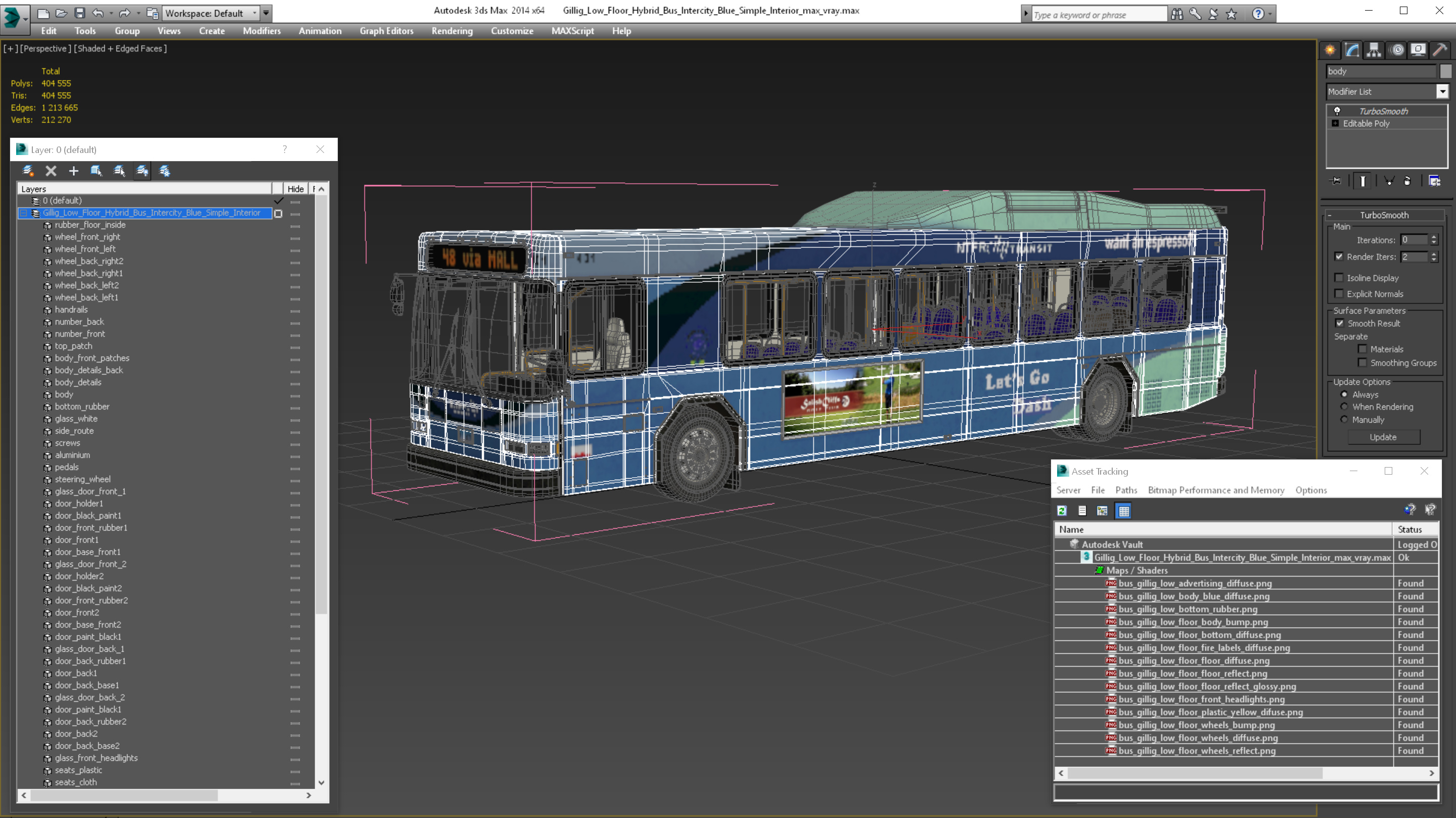 3D Gillig Low Floor Hybrid Bus Intercity Blue Simple Interior model