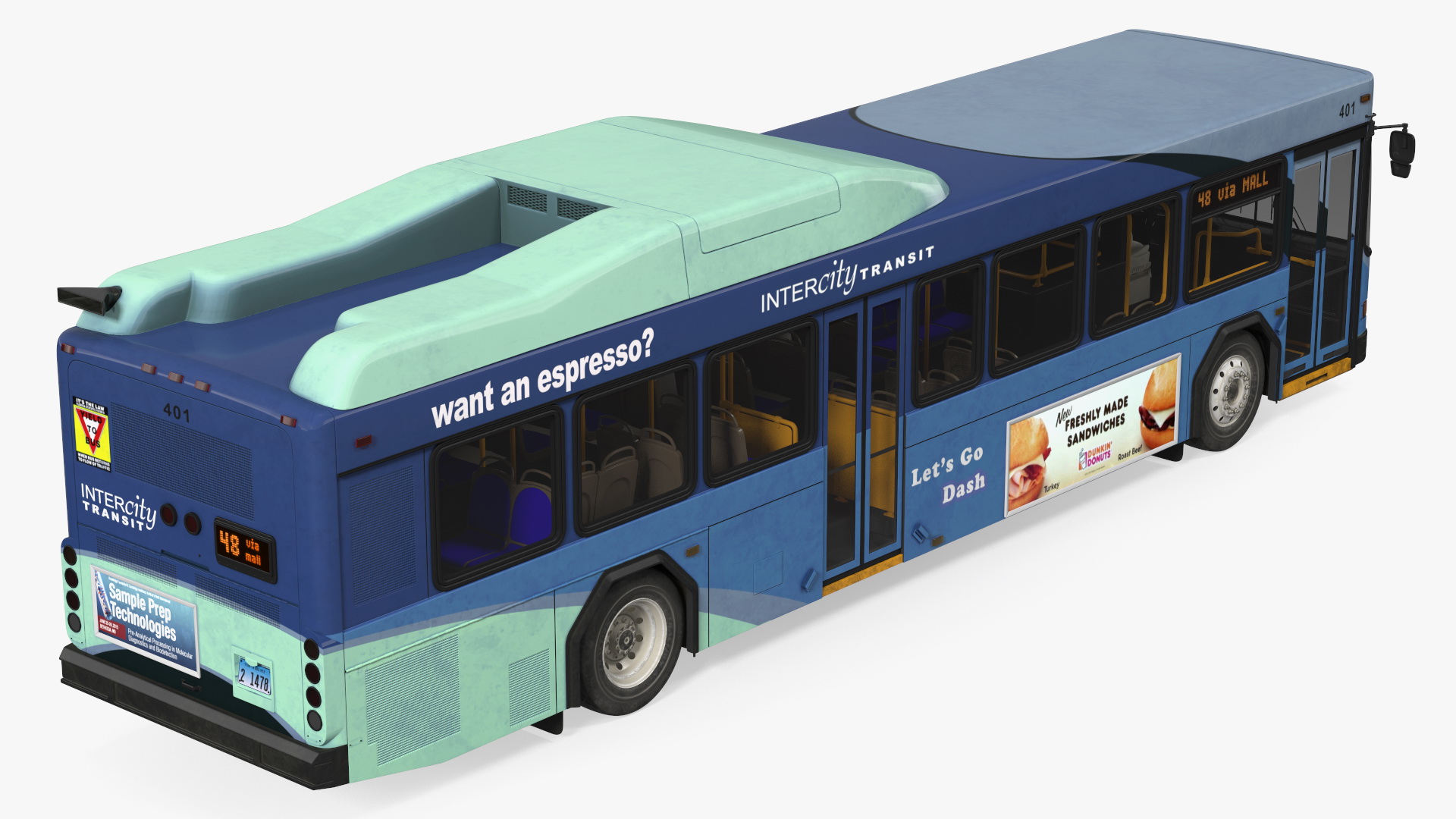 3D Gillig Low Floor Hybrid Bus Intercity Blue Simple Interior model