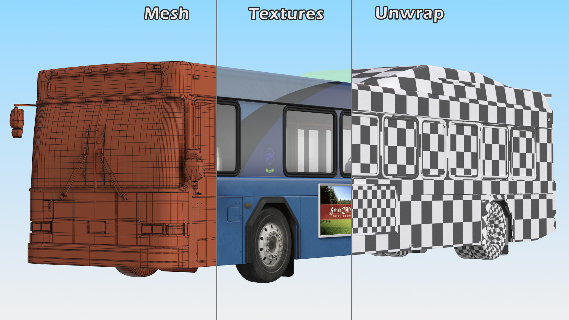 3D Gillig Low Floor Hybrid Bus Intercity Blue Simple Interior model