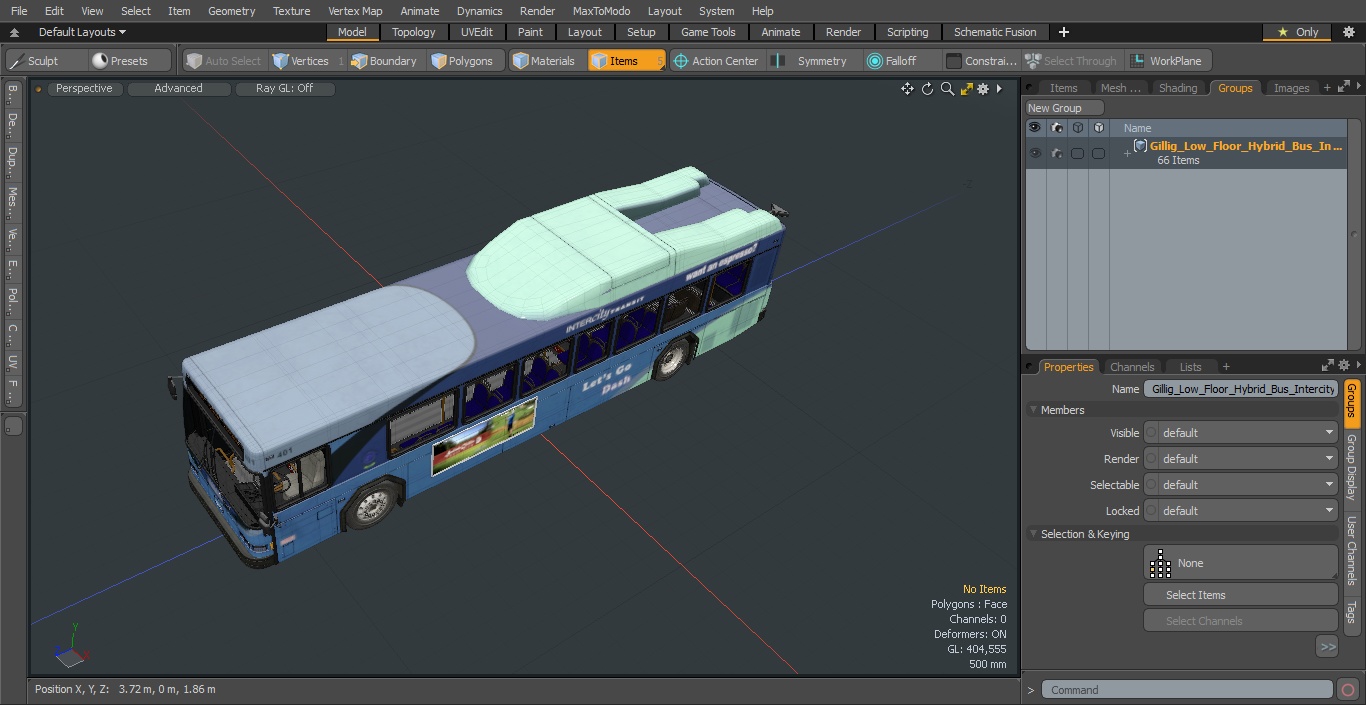 3D Gillig Low Floor Hybrid Bus Intercity Blue Simple Interior model