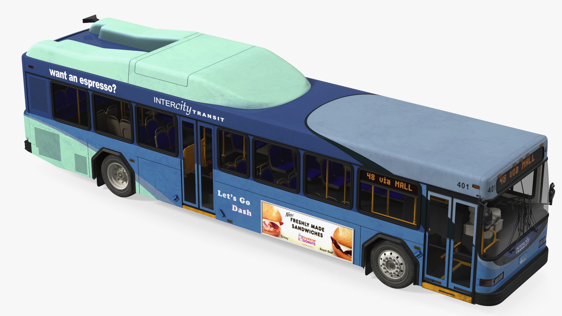 3D Gillig Low Floor Hybrid Bus Intercity Blue Simple Interior model