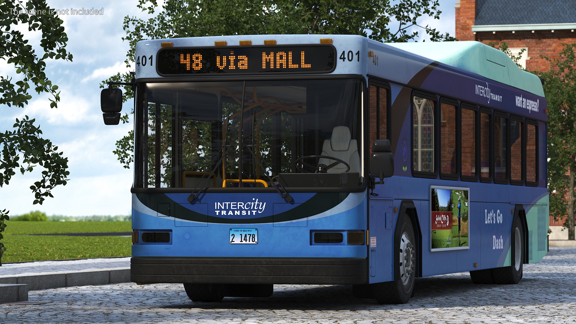 3D Gillig Low Floor Hybrid Bus Intercity Blue Simple Interior model