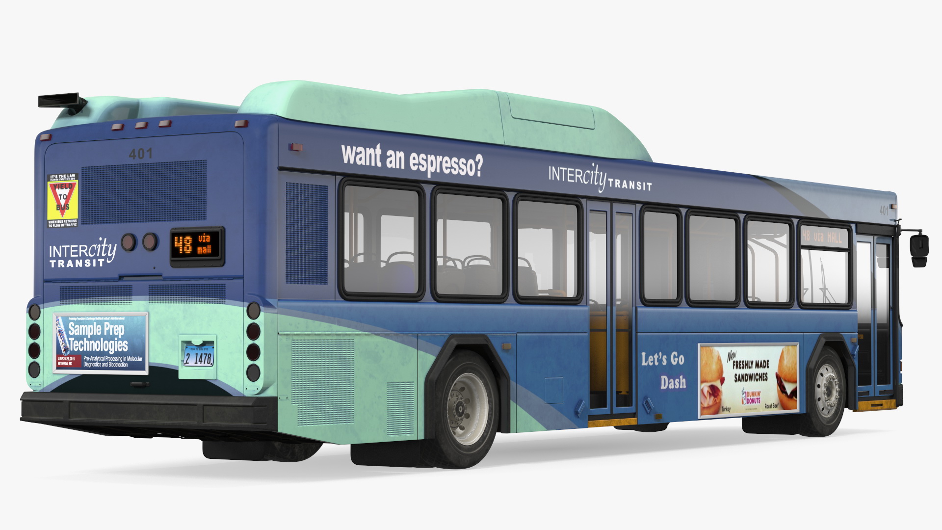 3D Gillig Low Floor Hybrid Bus Intercity Blue Simple Interior model
