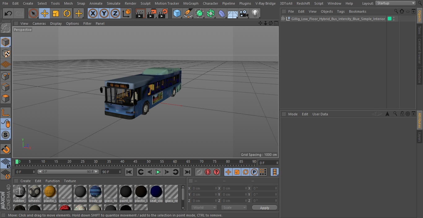 3D Gillig Low Floor Hybrid Bus Intercity Blue Simple Interior model