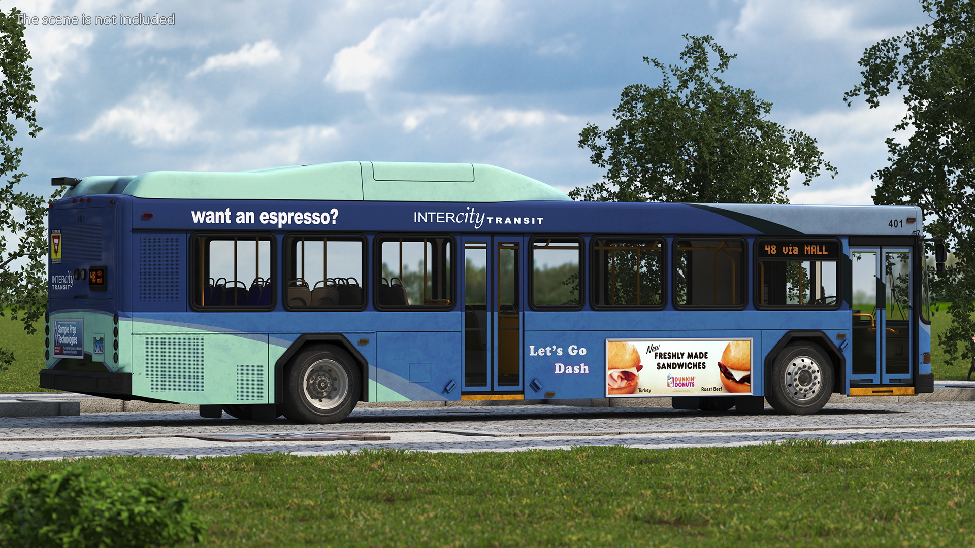 3D Gillig Low Floor Hybrid Bus Intercity Blue Simple Interior model