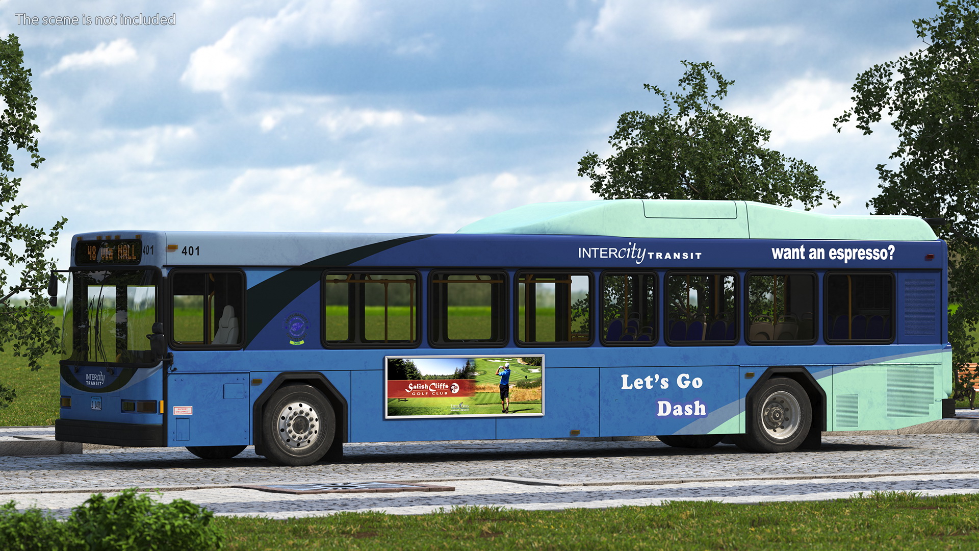 3D Gillig Low Floor Hybrid Bus Intercity Blue Simple Interior model