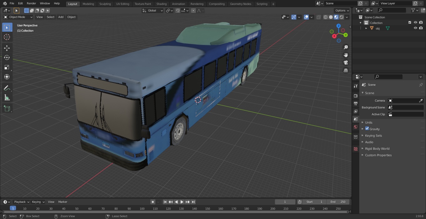 3D Gillig Low Floor Hybrid Bus Intercity Blue Simple Interior model