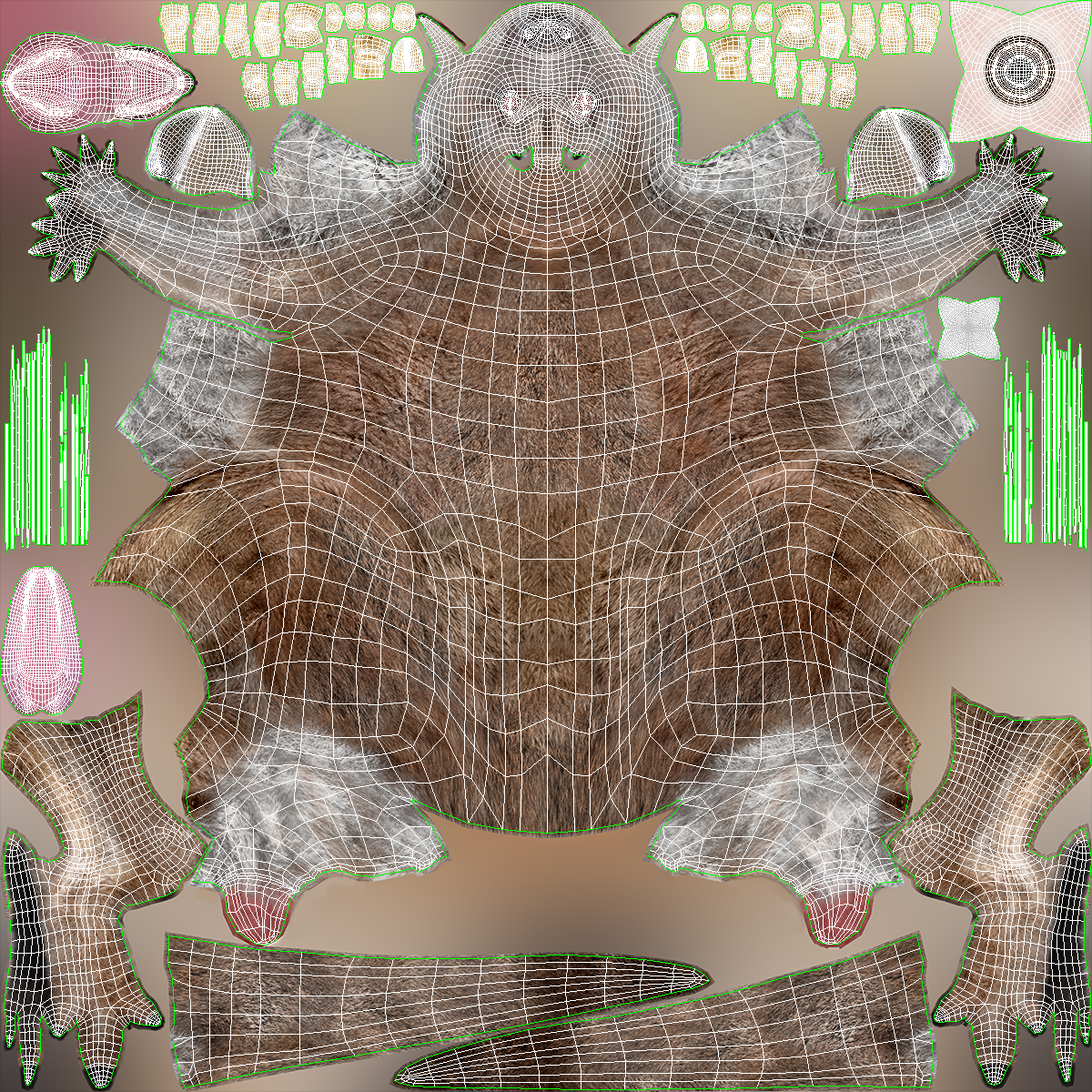 3D model Mother Kangaroo with Baby Lying Fur