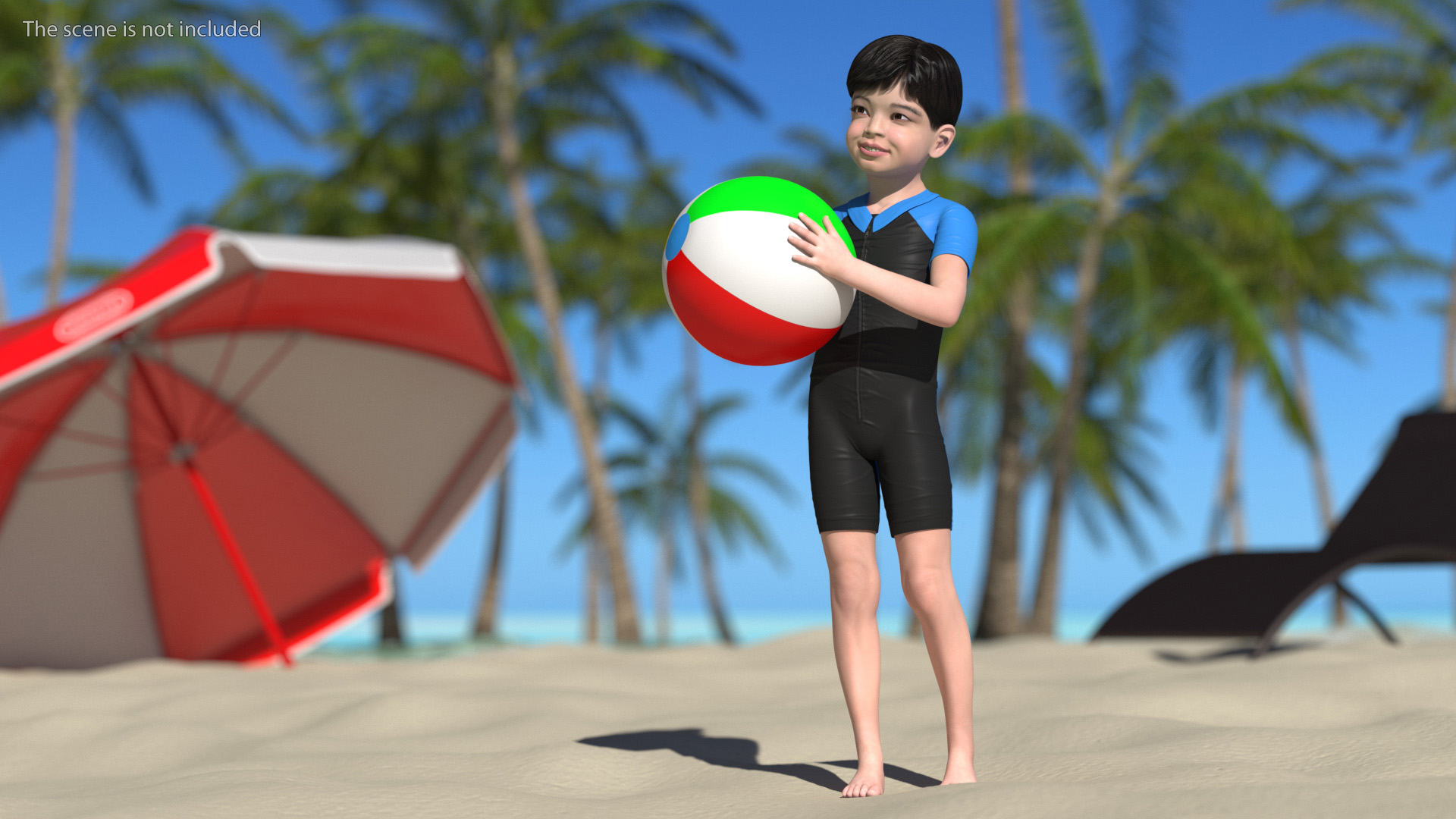 3D model Asian Child Boy Swimwear Rigged for Maya