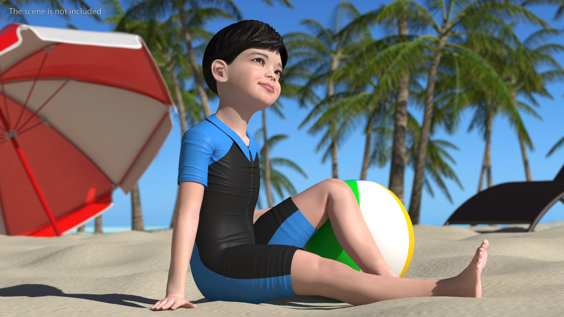 3D model Asian Child Boy Swimwear Rigged for Maya