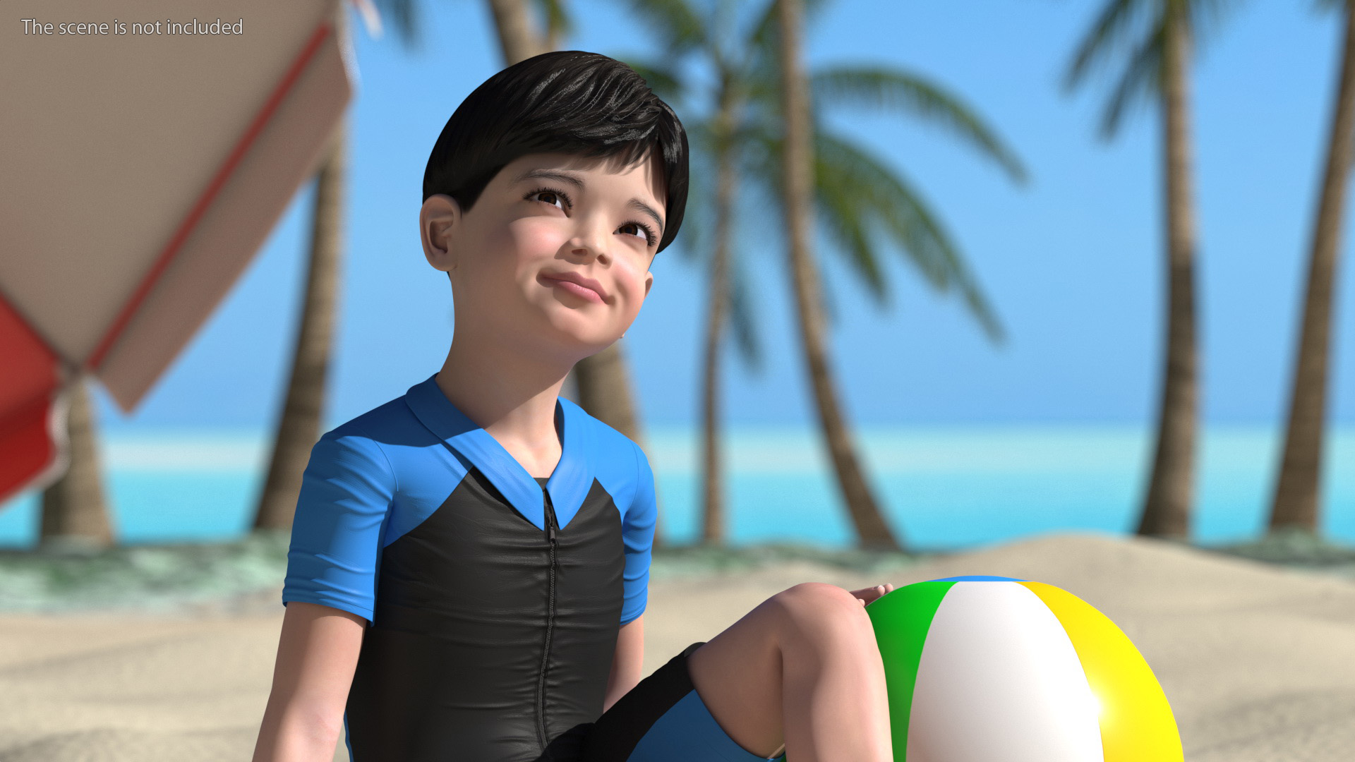 3D model Asian Child Boy Swimwear Rigged for Maya