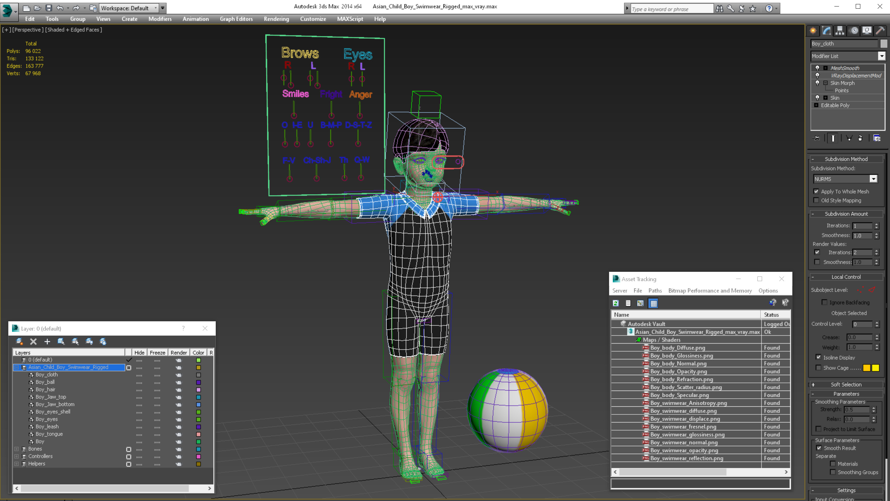 3D model Asian Child Boy Swimwear Rigged for Maya