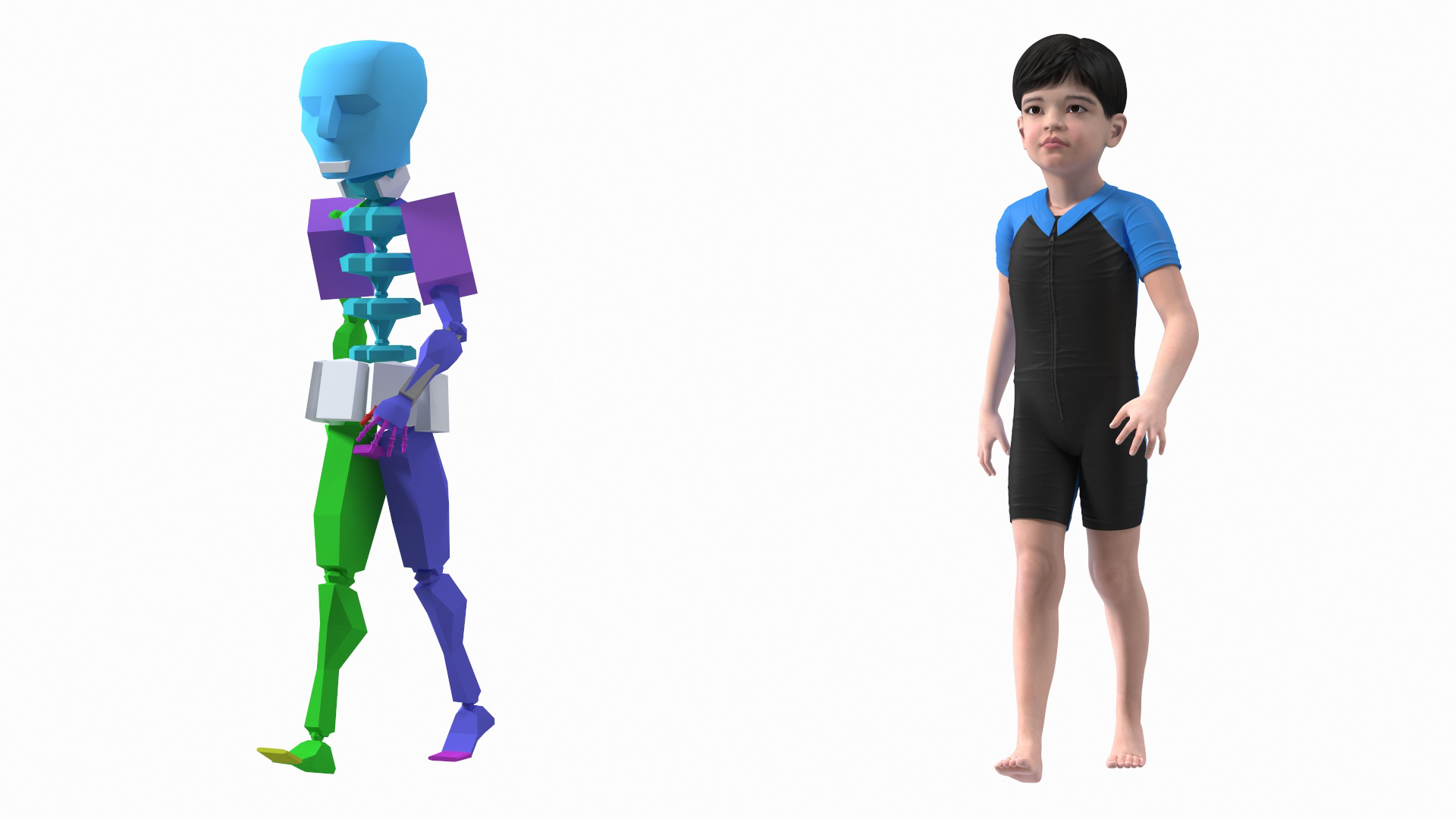 3D model Asian Child Boy Swimwear Rigged for Maya